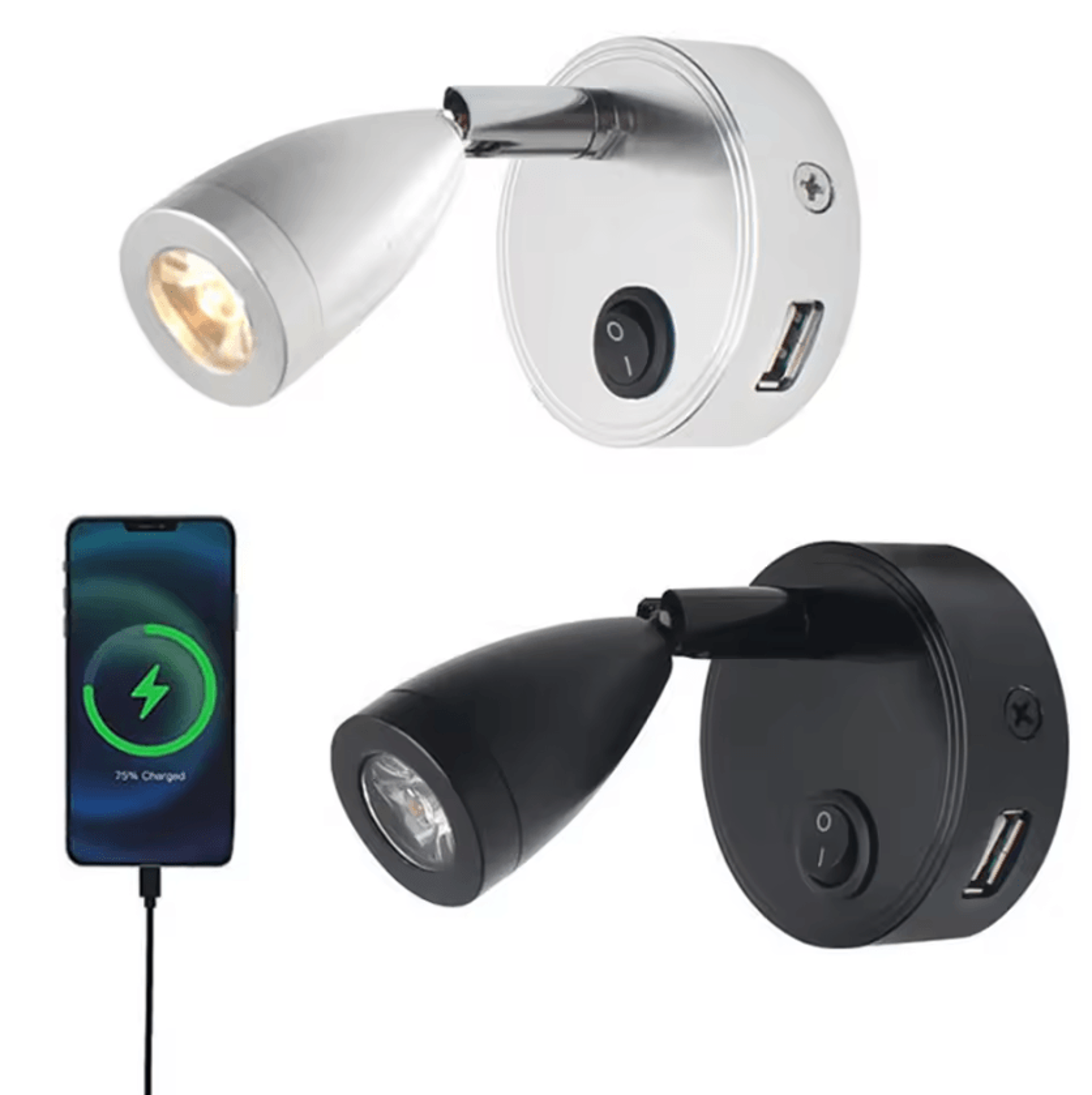 12v 24v led rv reading light with usb charging port