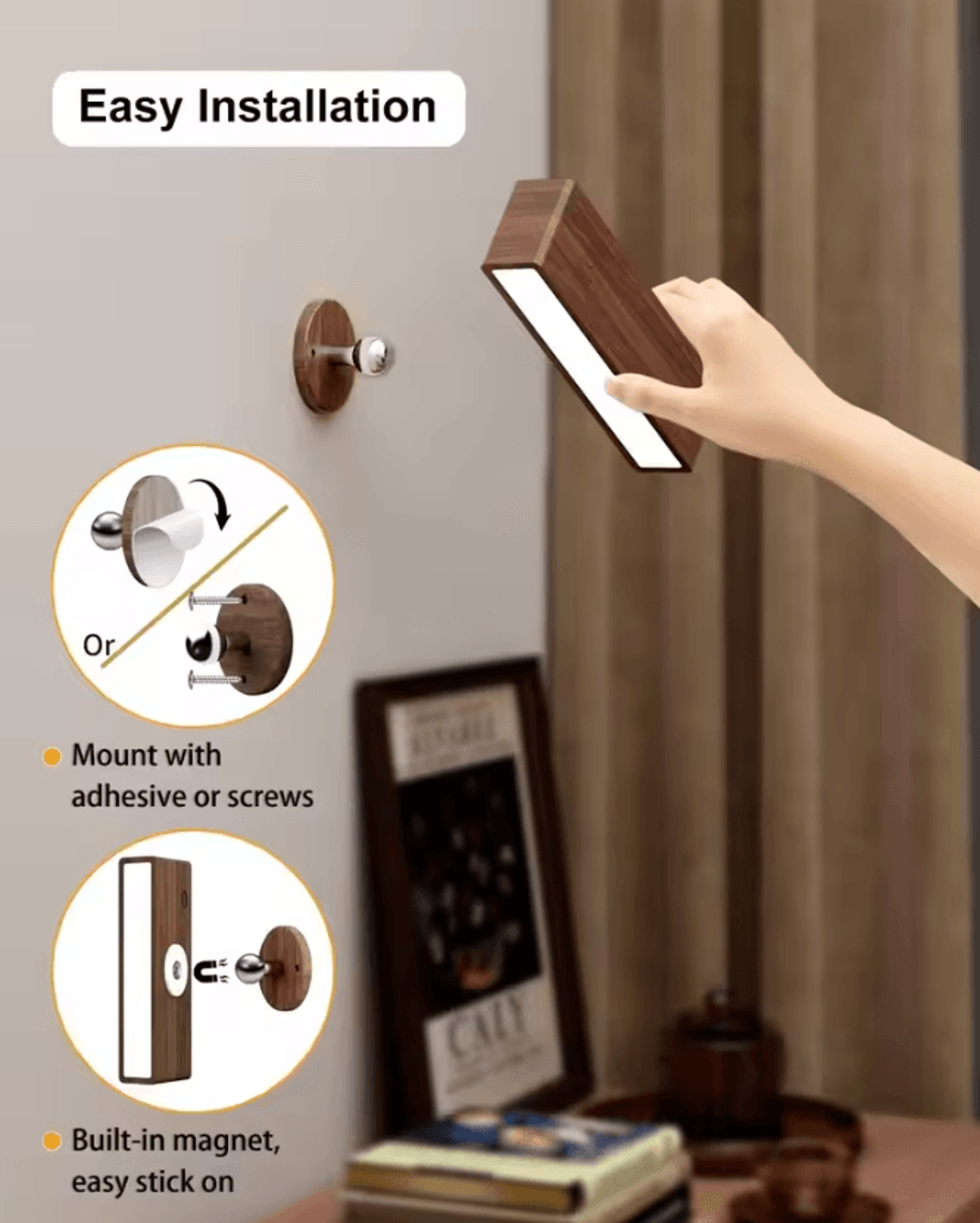 black walnut wireless led wall sconce