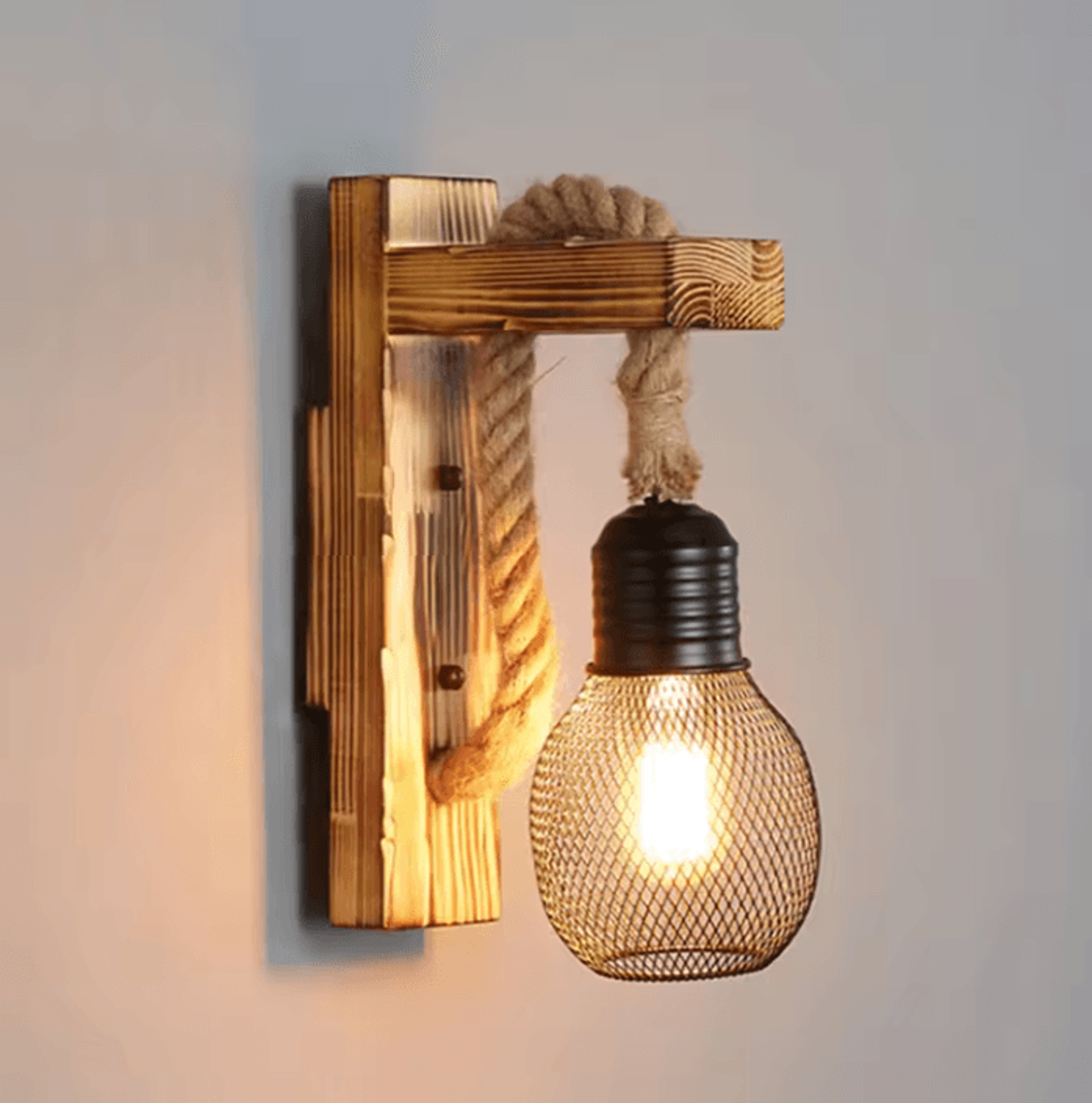 vintage hemp rope wood plug in wall sconce