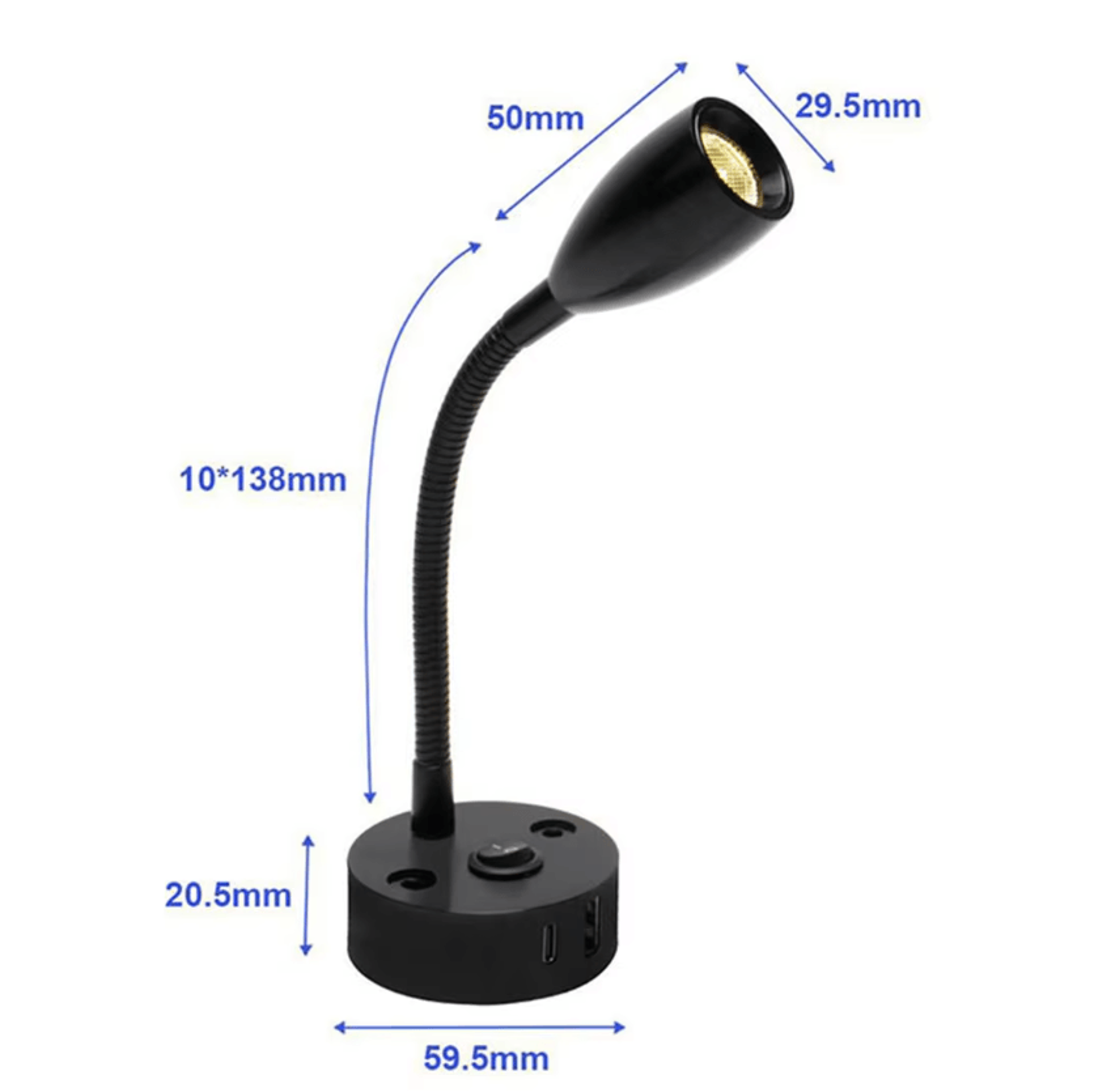 12v 24v flexible gooseneck rv reading light with usb c