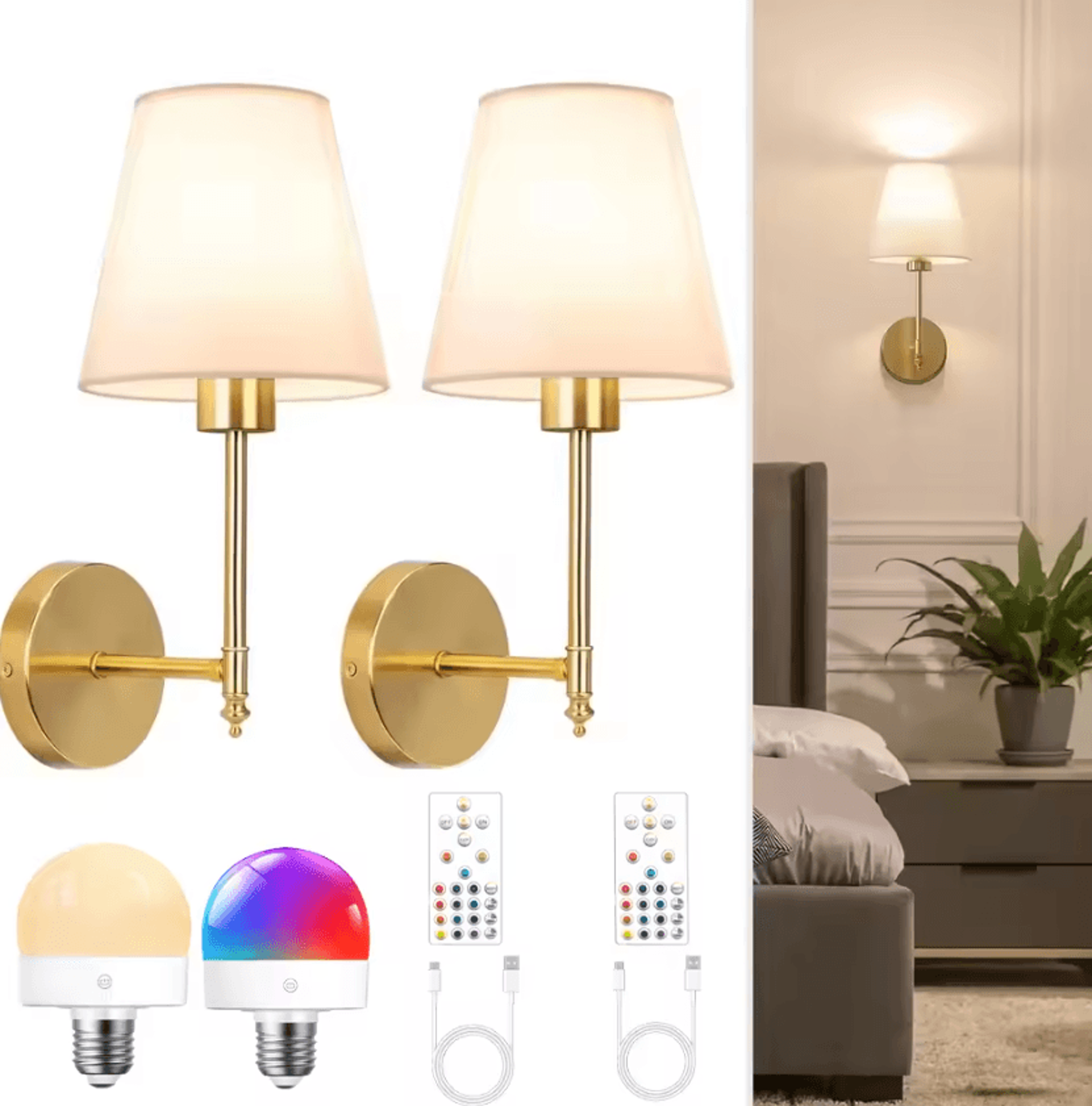 wireless rechargeable 13 color dimmable wall sconce