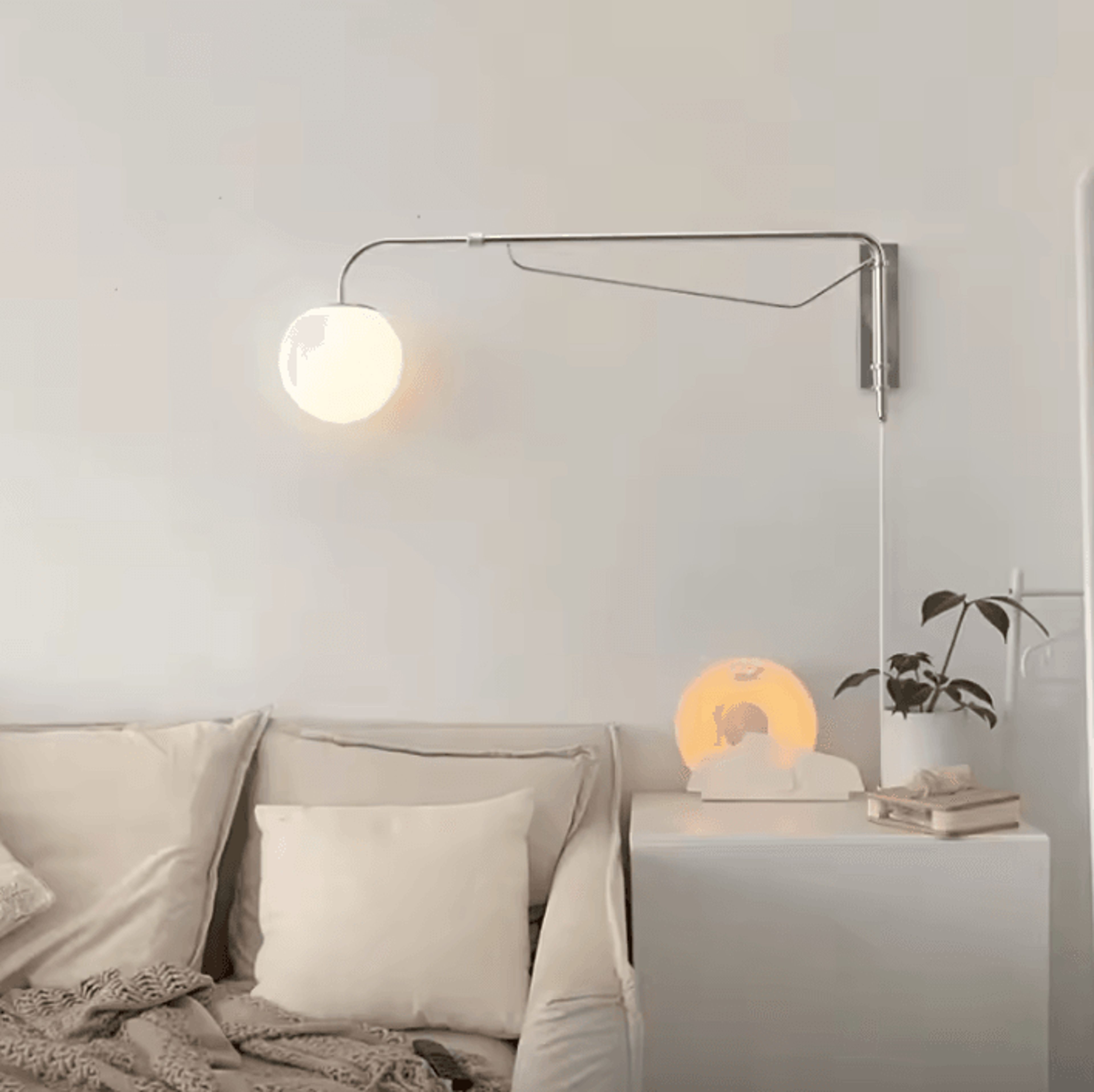 modern chrome retractable long arm e27 wall lamp