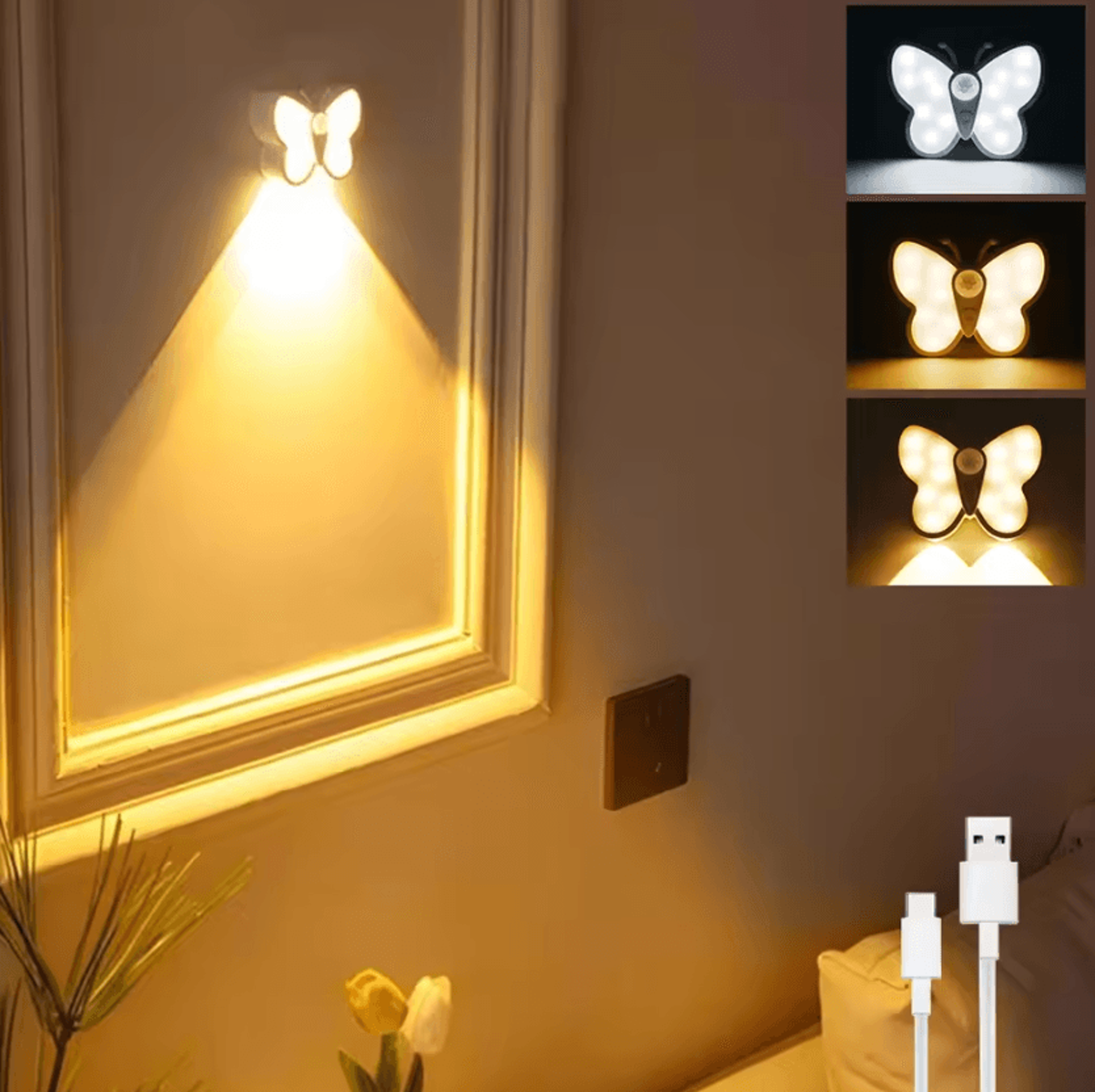 rechargeable butterfly motion sensor led night light