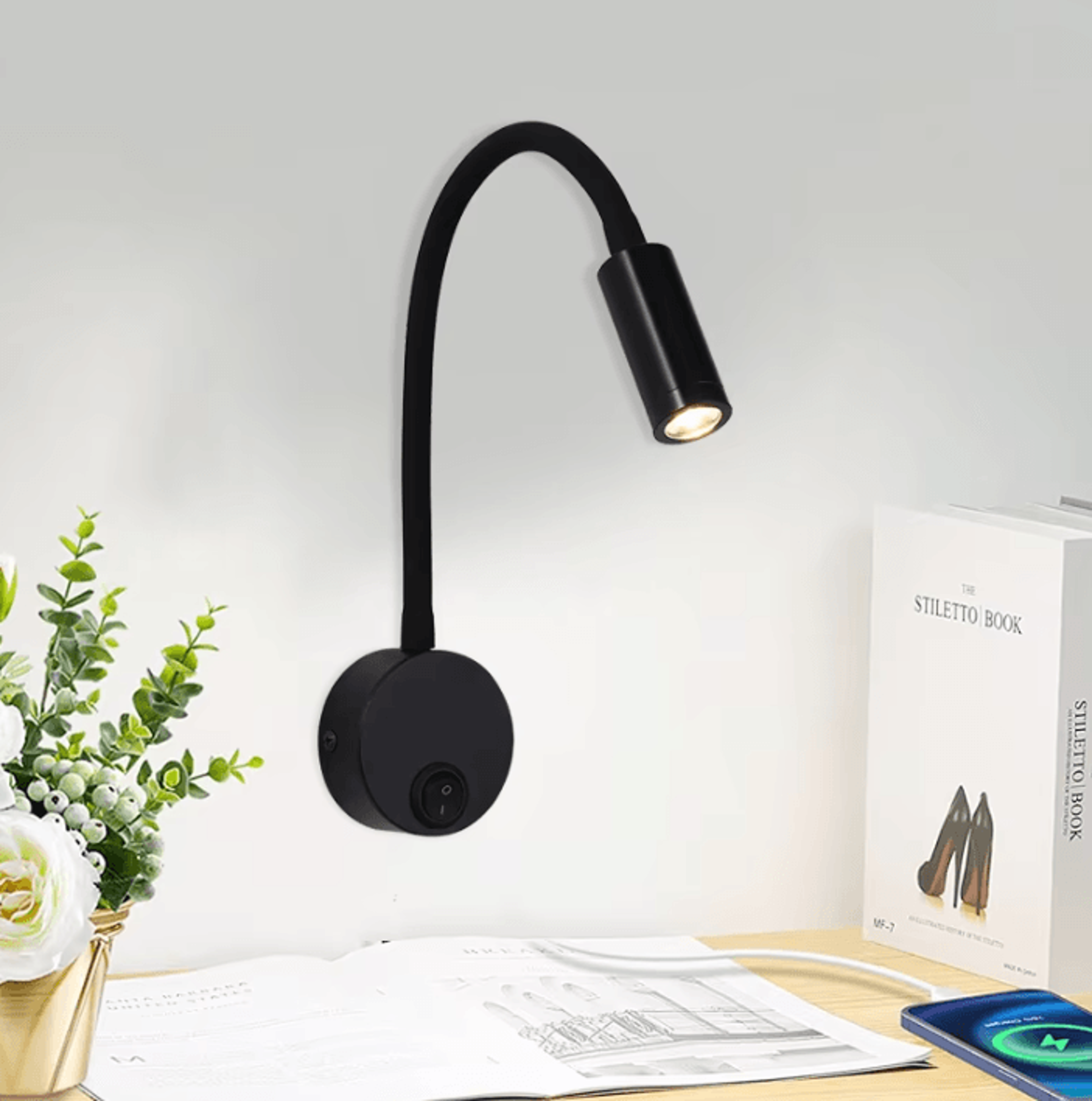 3w flexible gooseneck led reading wall lamp