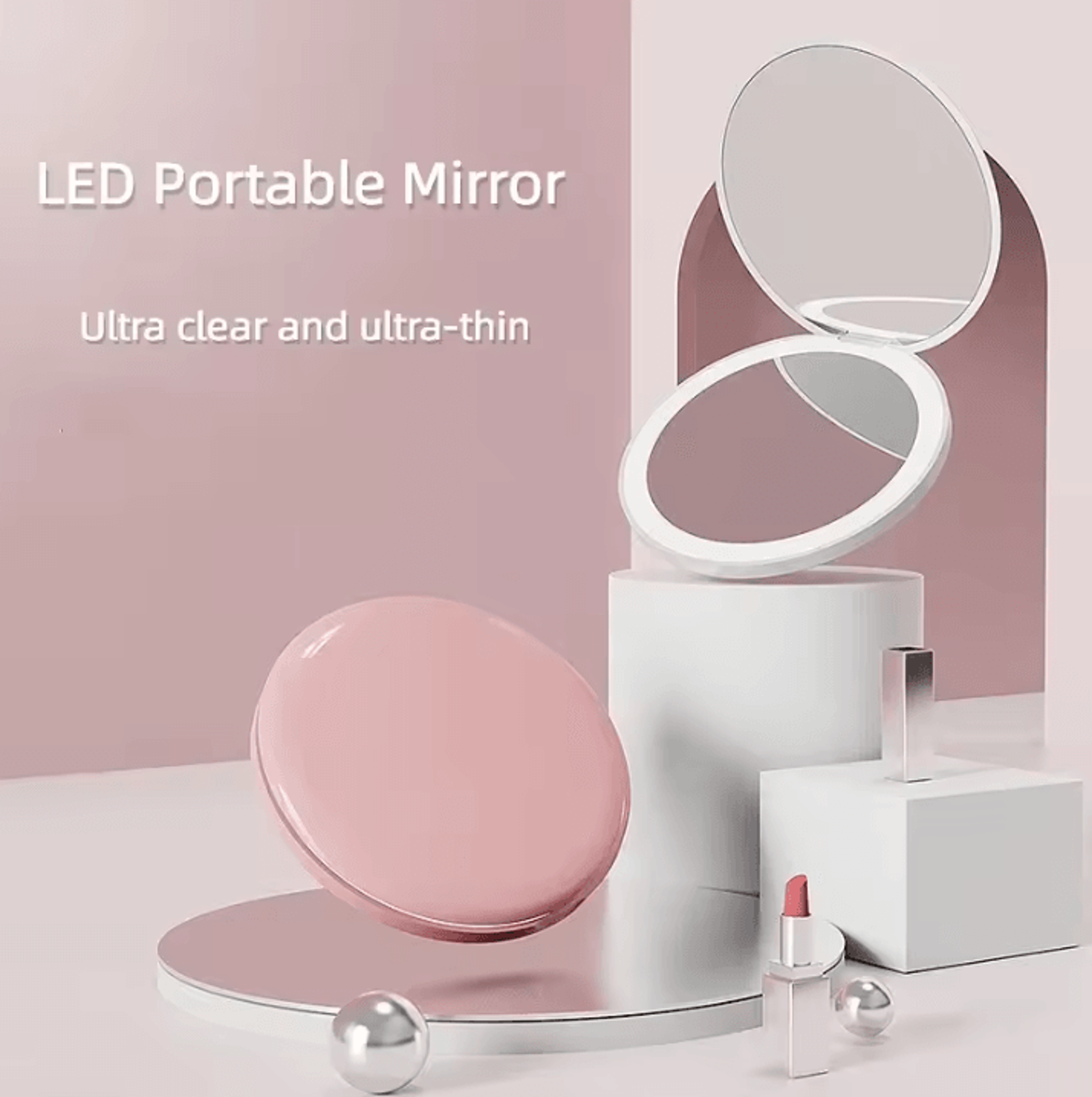 portable led double sided travel makeup mirror