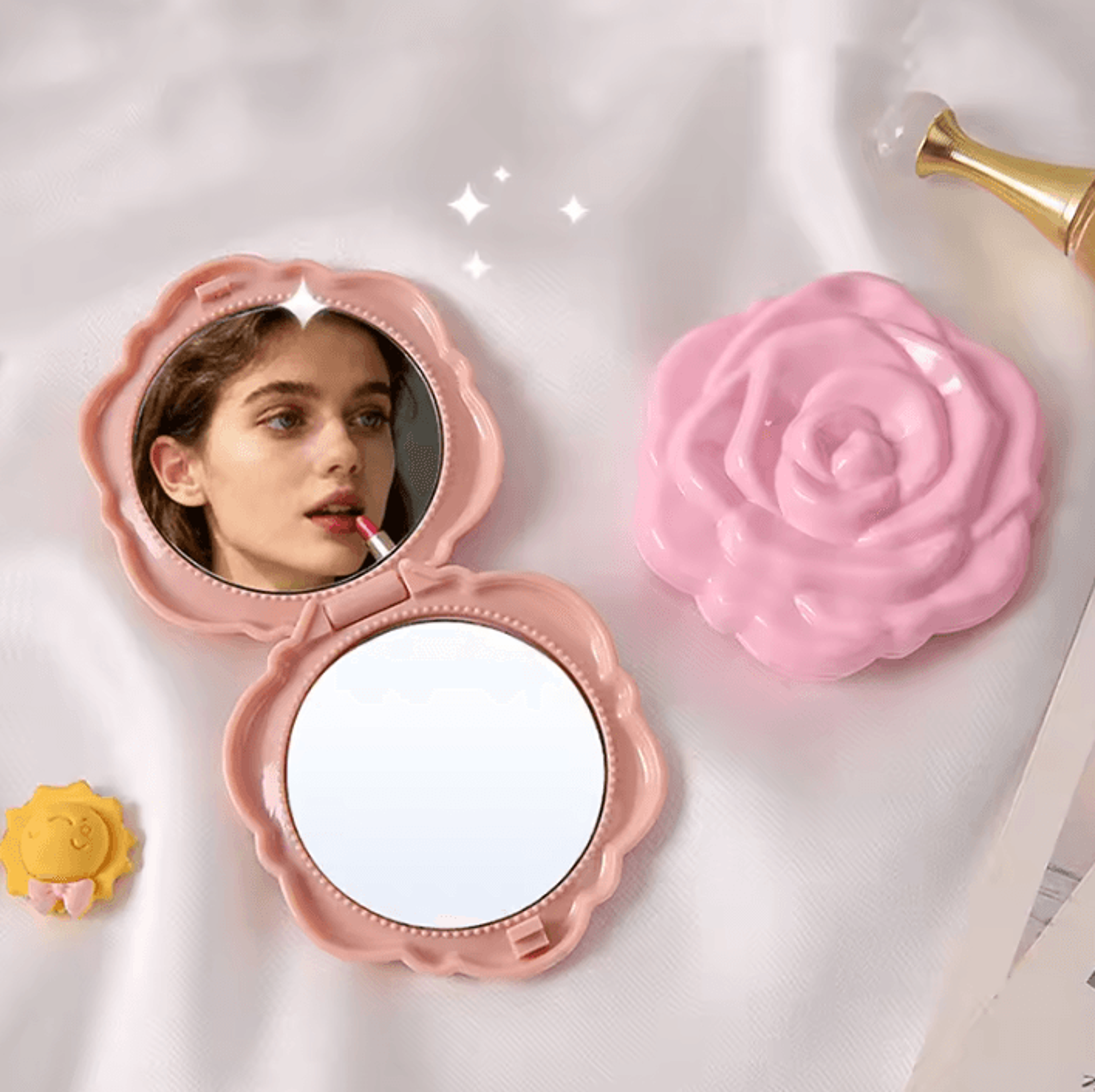 retro rose double sided pocket makeup mirror