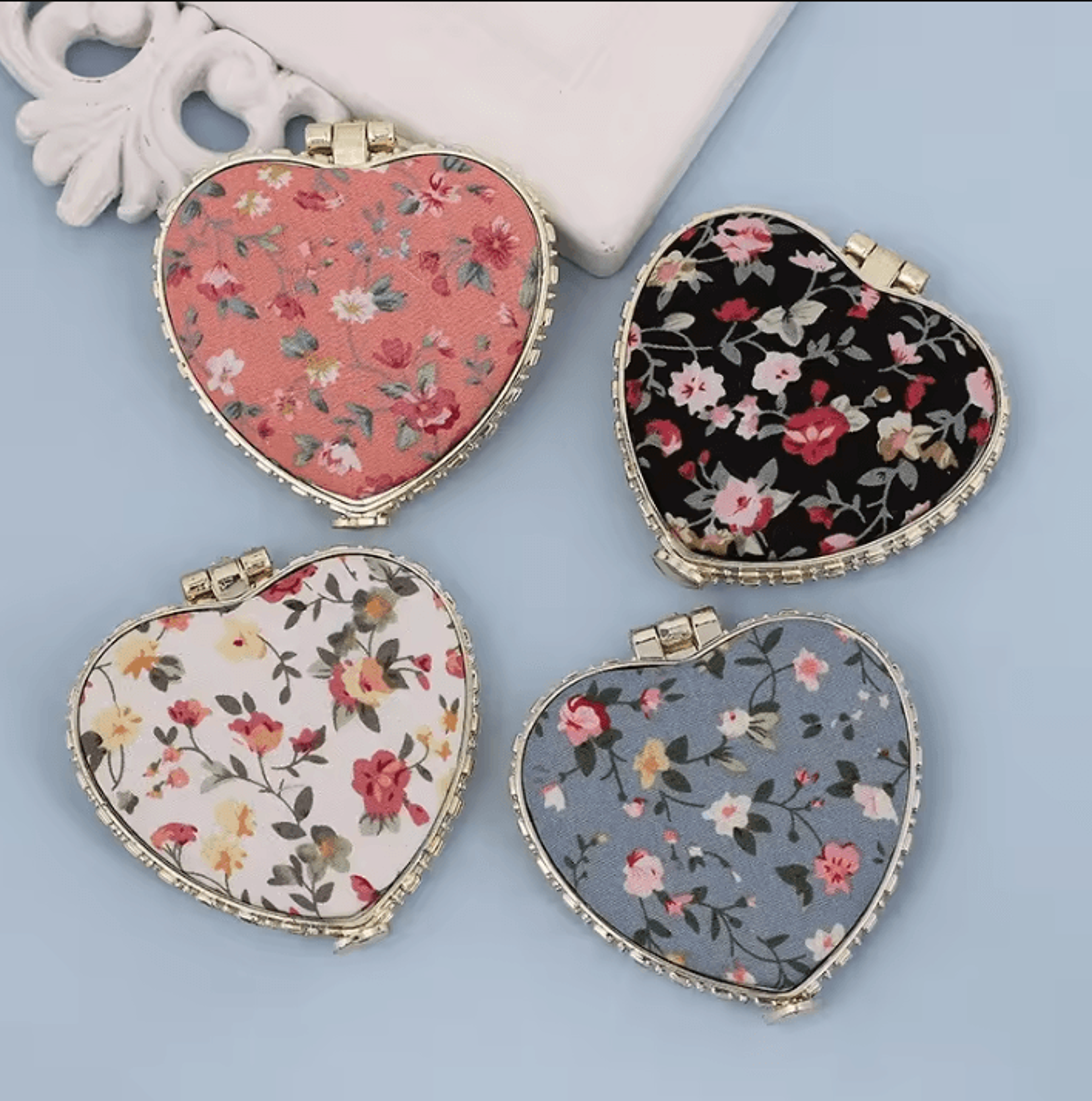 vintage floral double sided pocket makeup mirror