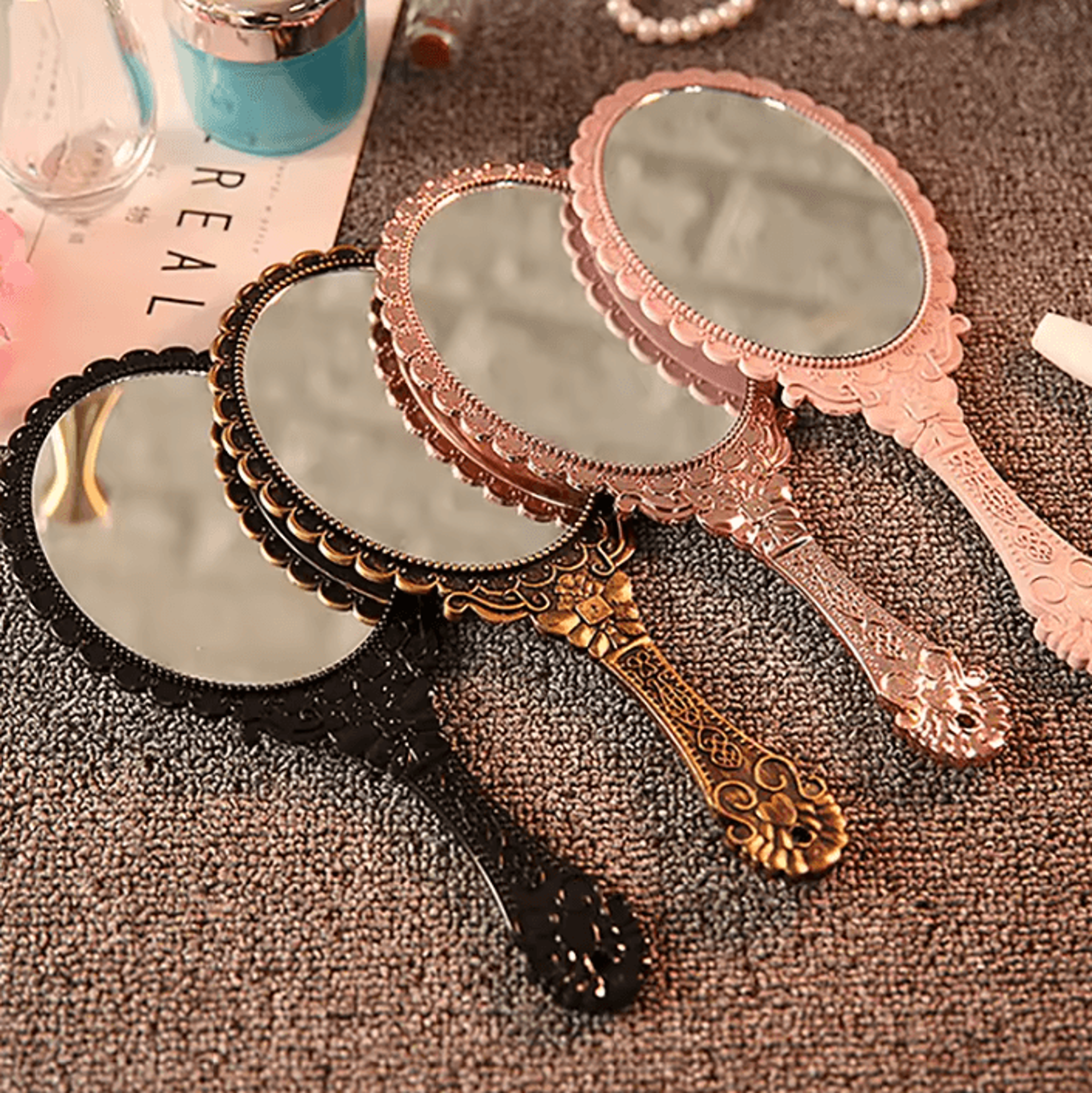 vintage lace handheld makeup mirror