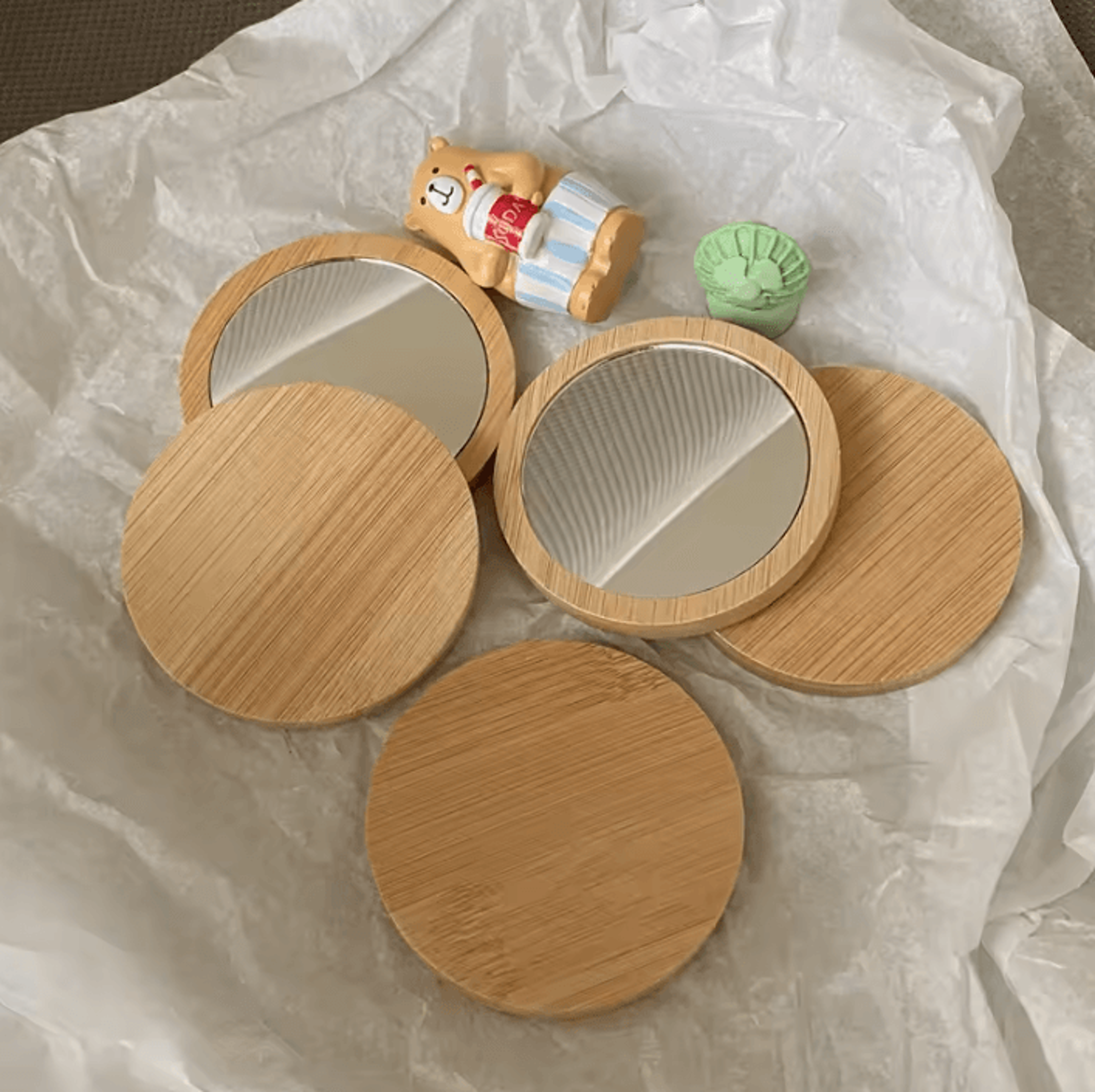 pure wood round portable makeup mirror