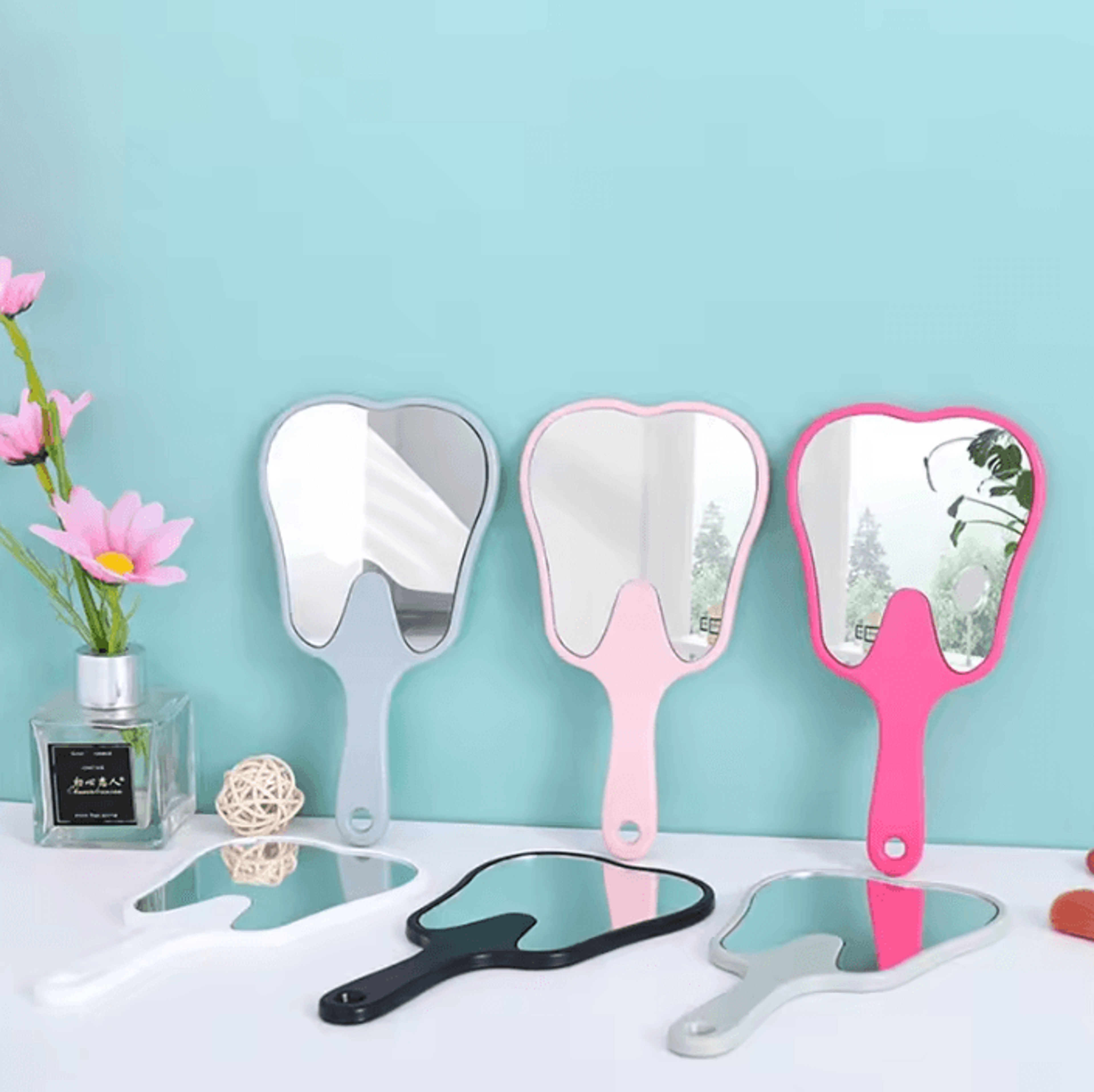cute tooth shaped handheld dental mirror
