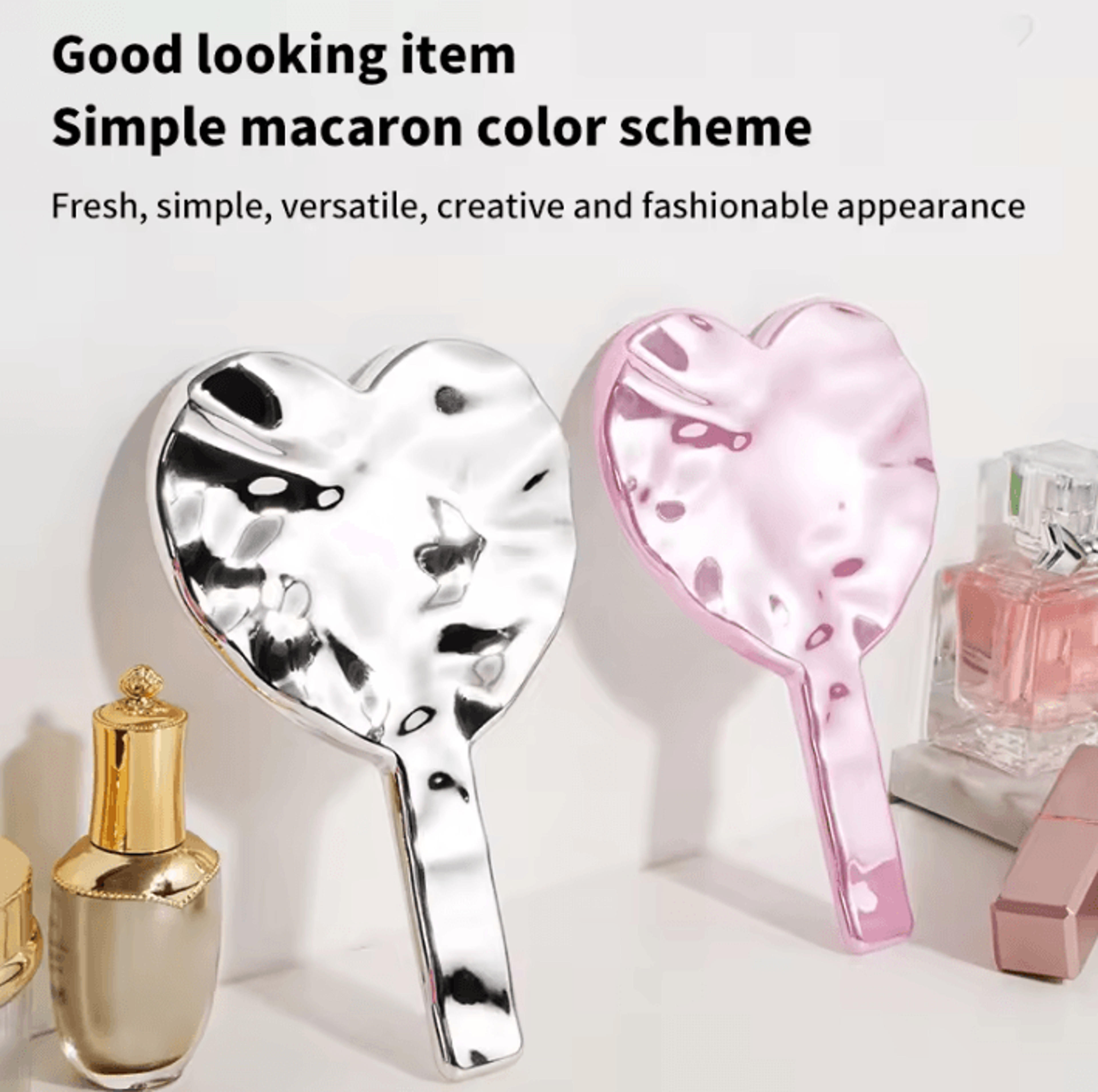 love heart handheld makeup mirror