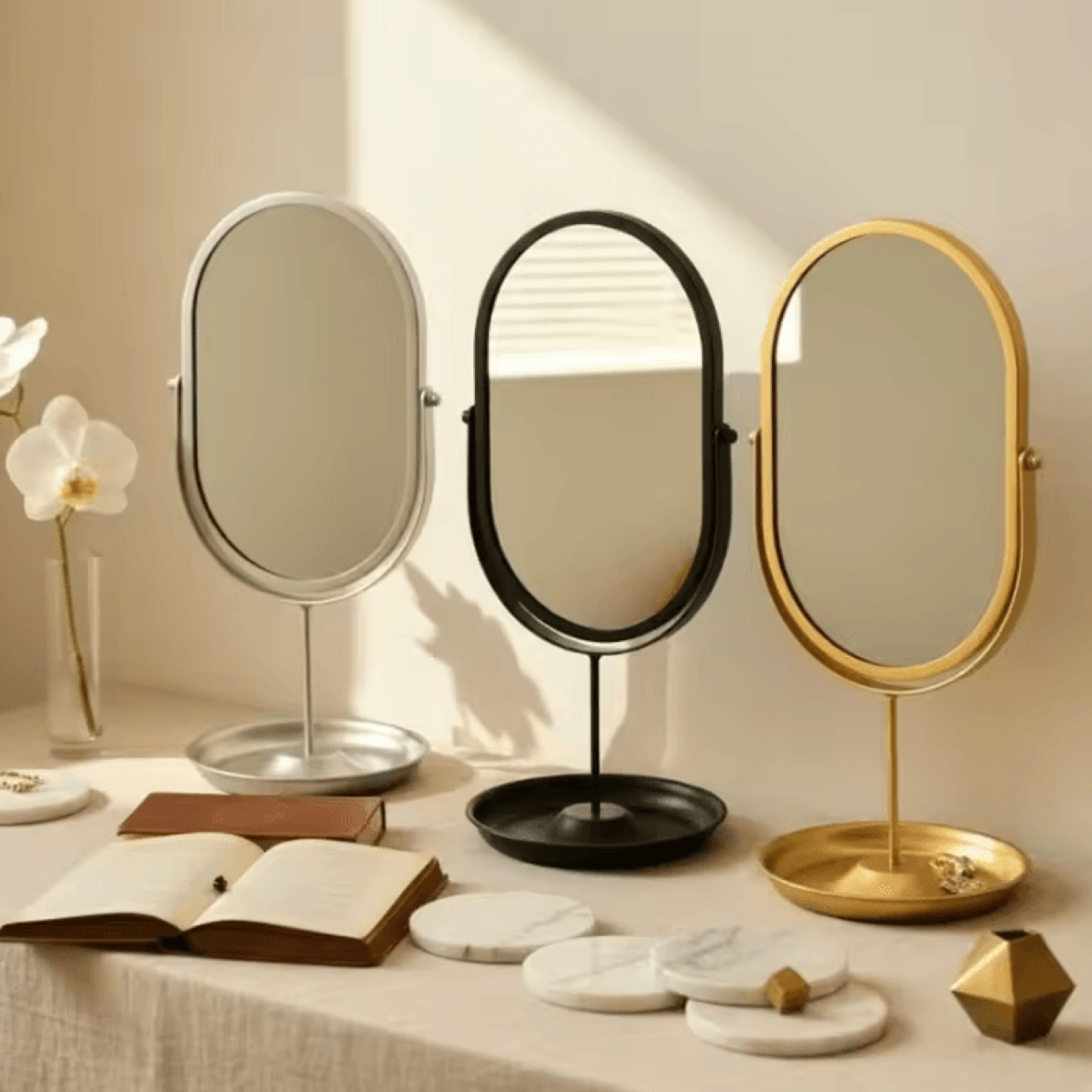 360 degree rotatable oval tabletop vanity mirror