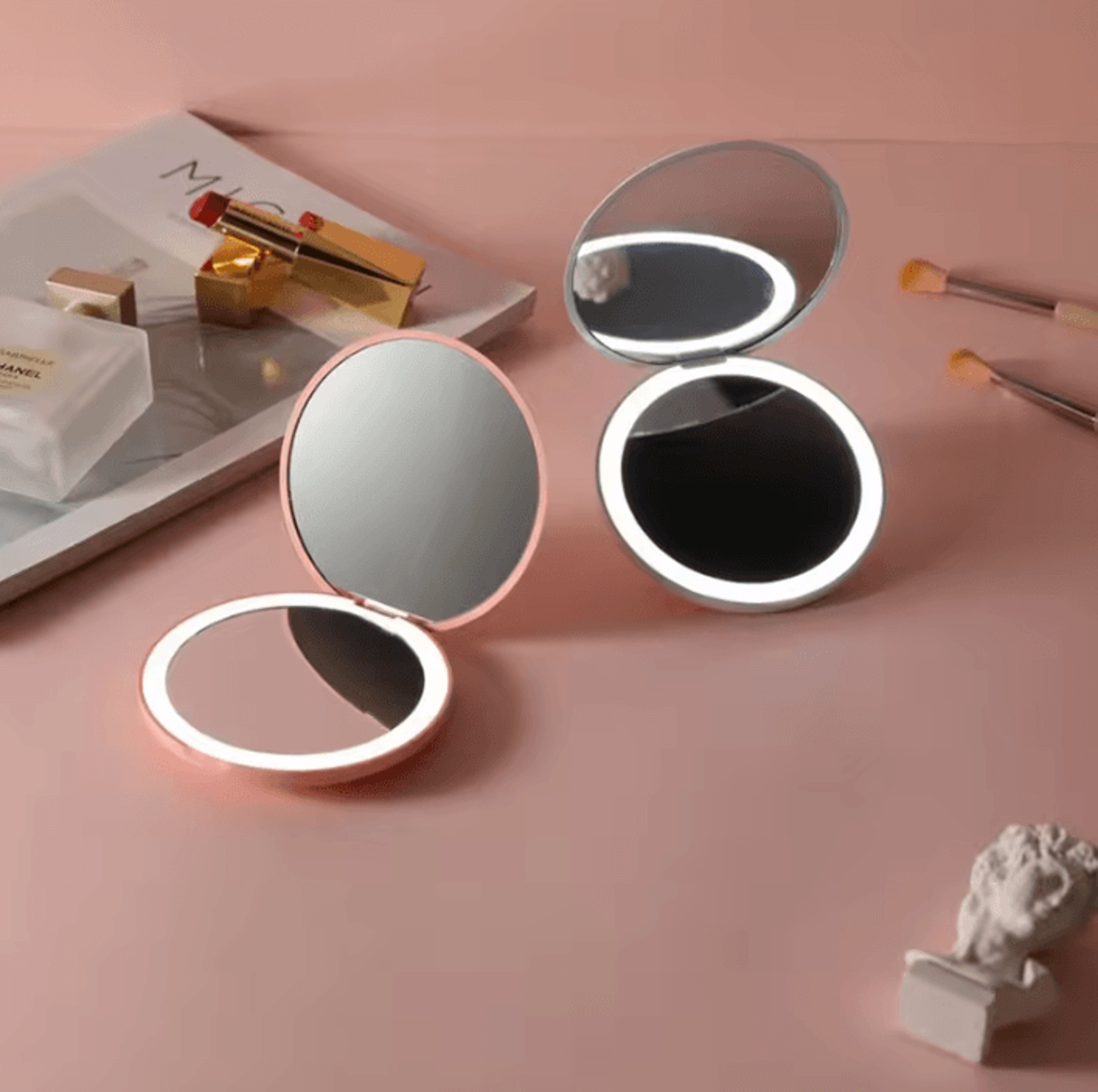 personalized led double sided folding pocket makeup mirror