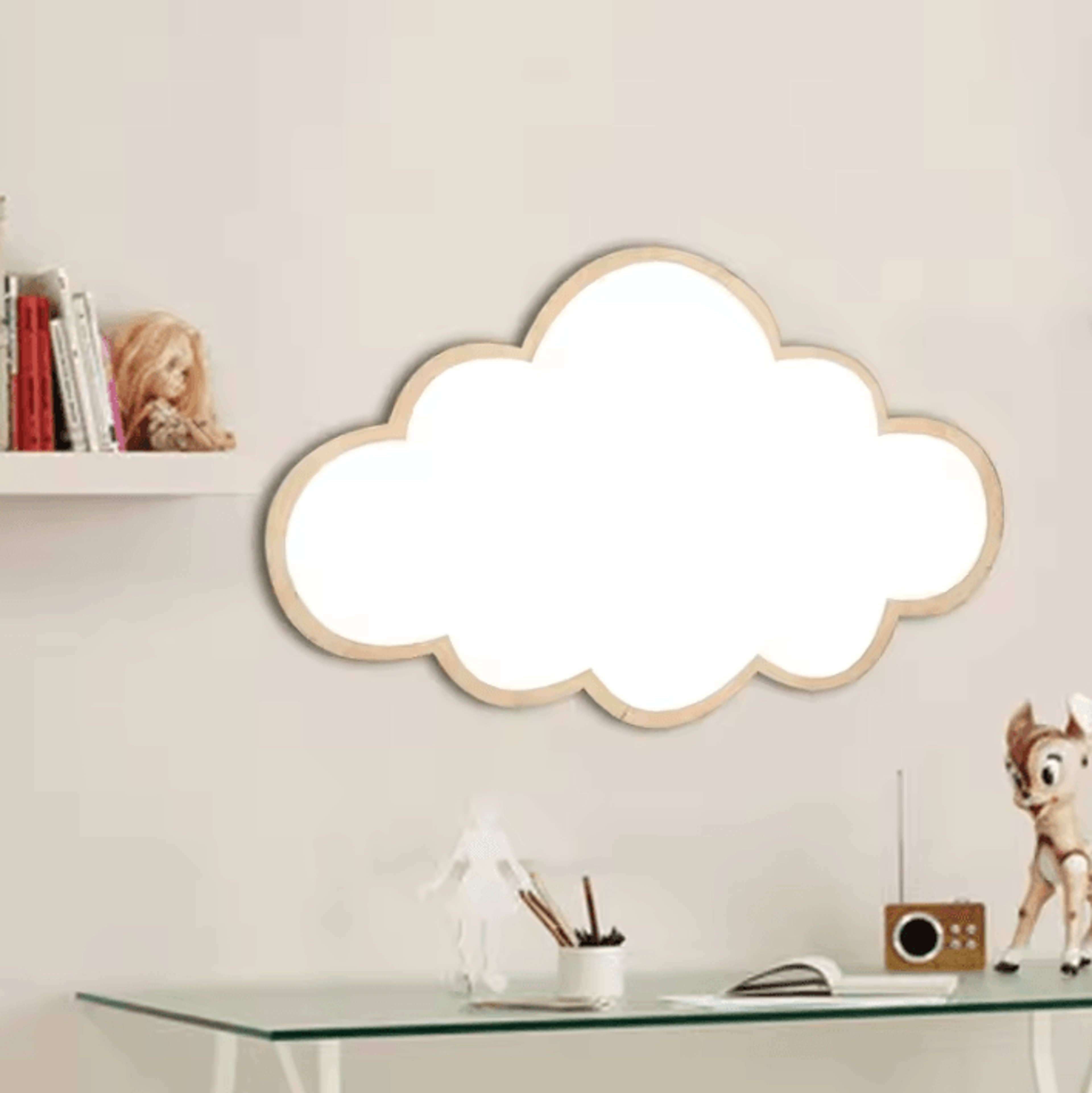 cloud shaped wooden kids wall mirror