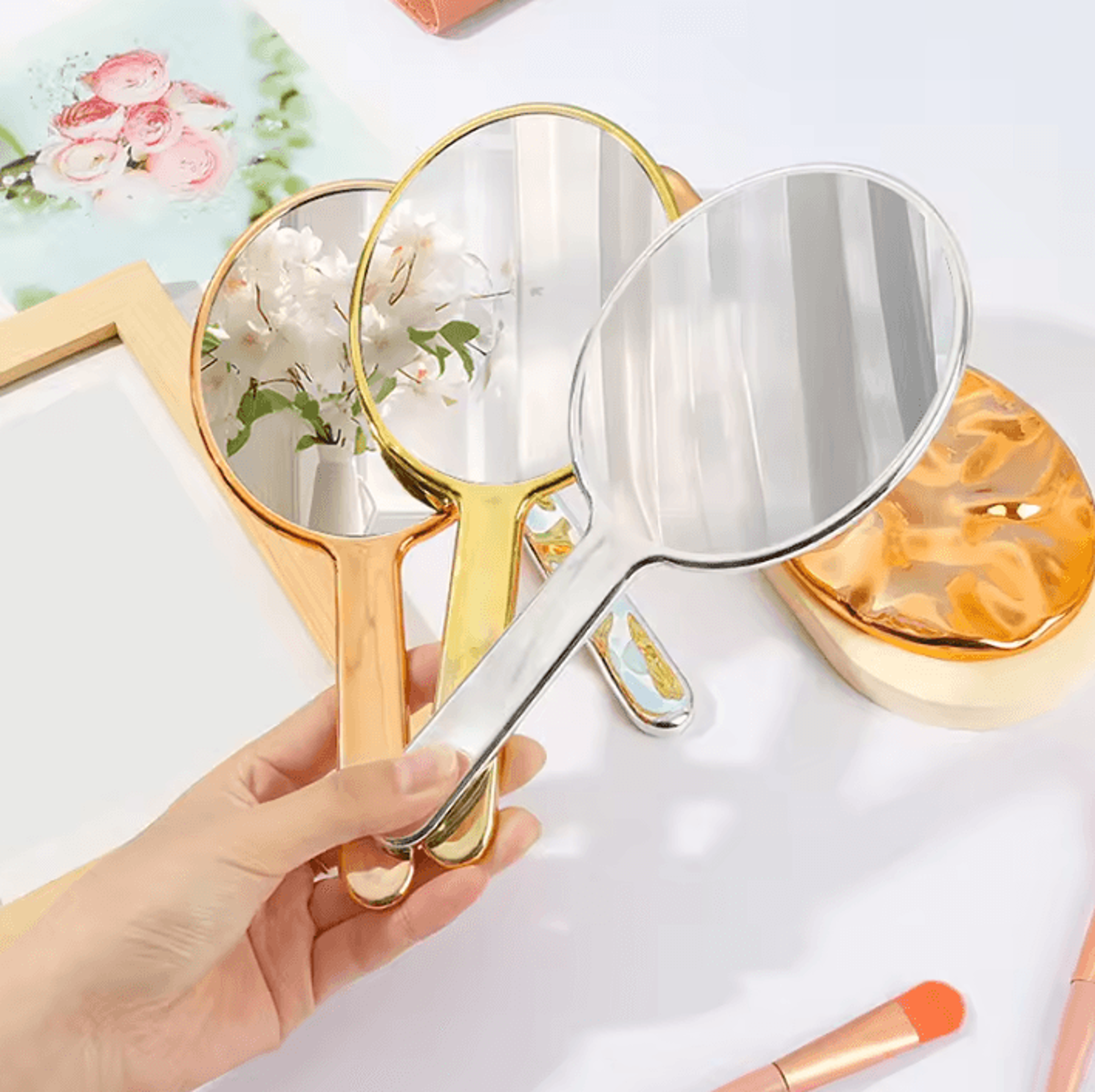 liquid ellipsoid handheld desktop makeup mirror