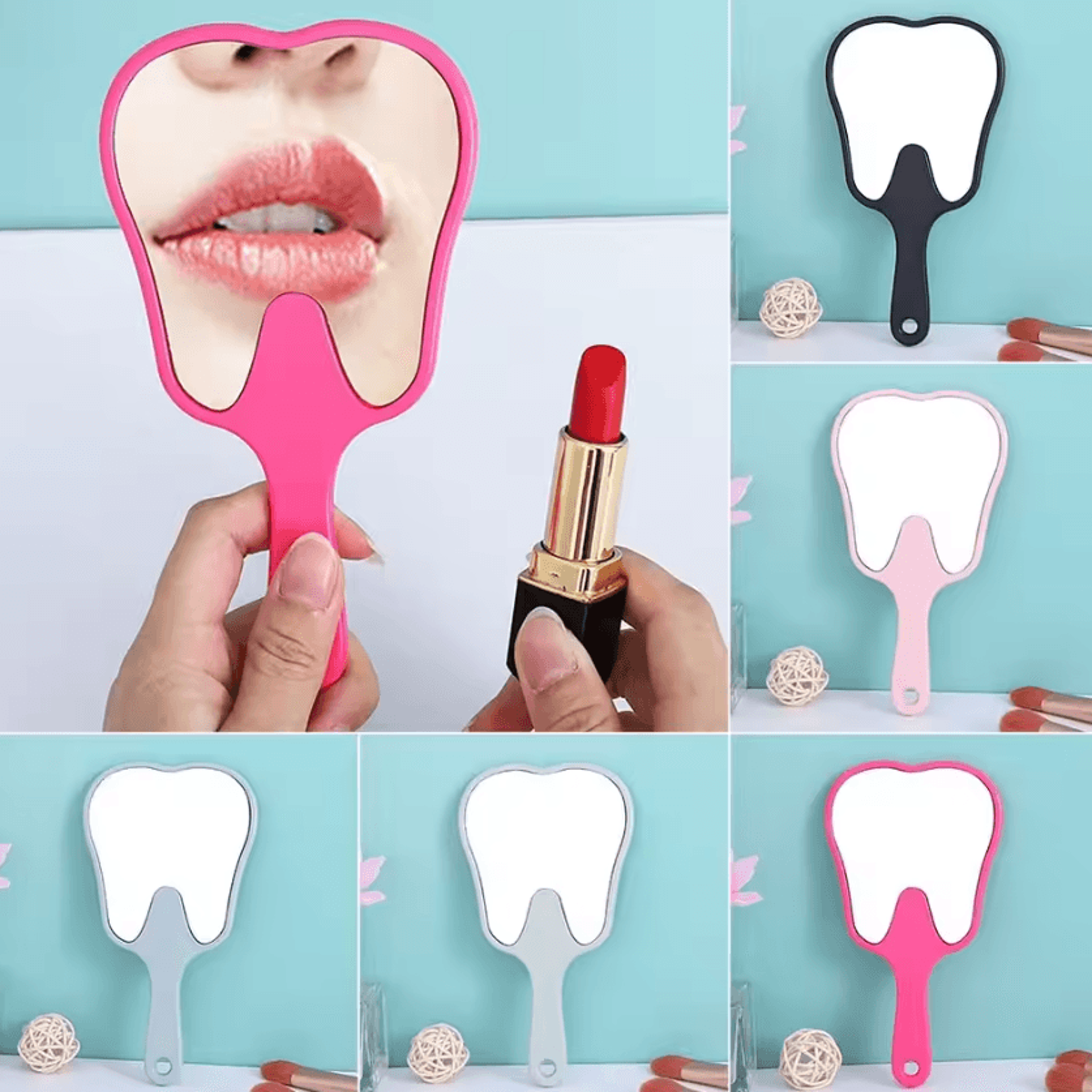 tooth shaped handheld mirror for makeup and dental care