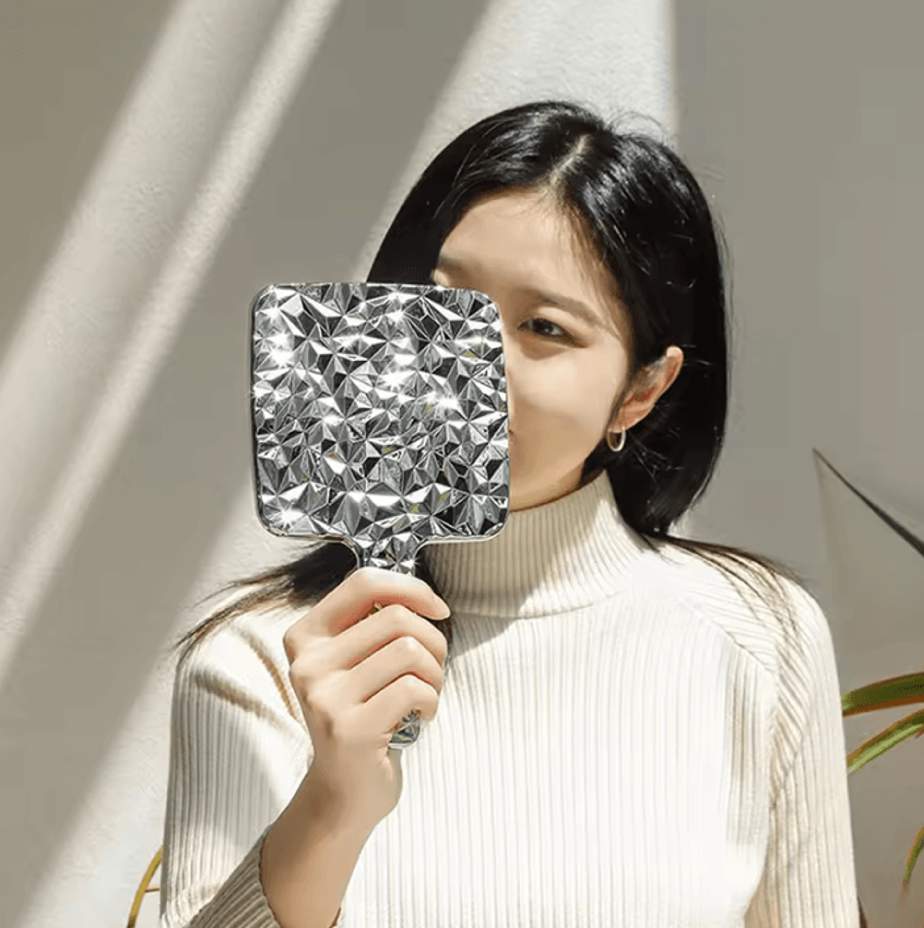 metallic square handheld makeup mirror
