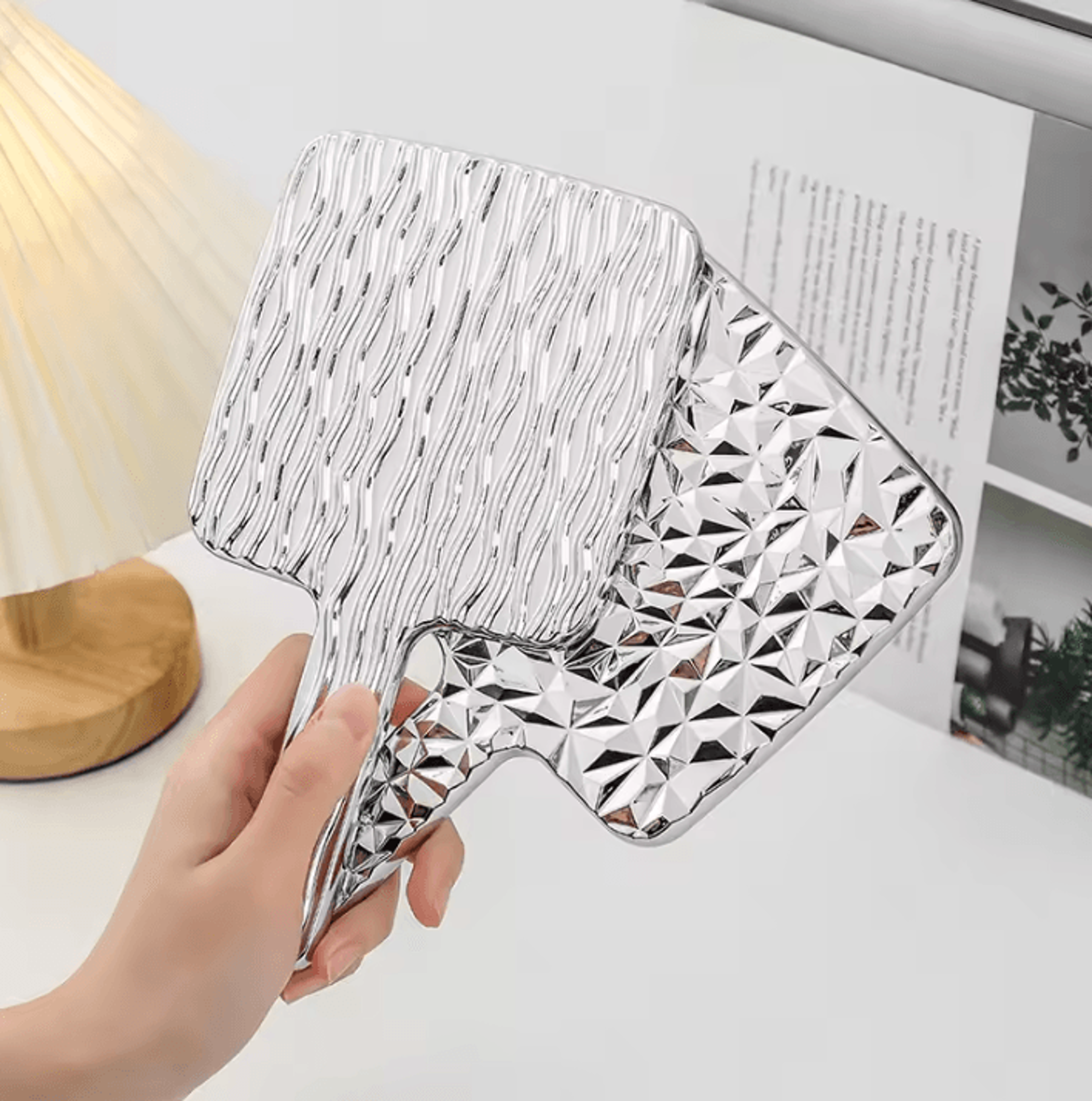 liquid shape square handheld makeup mirror
