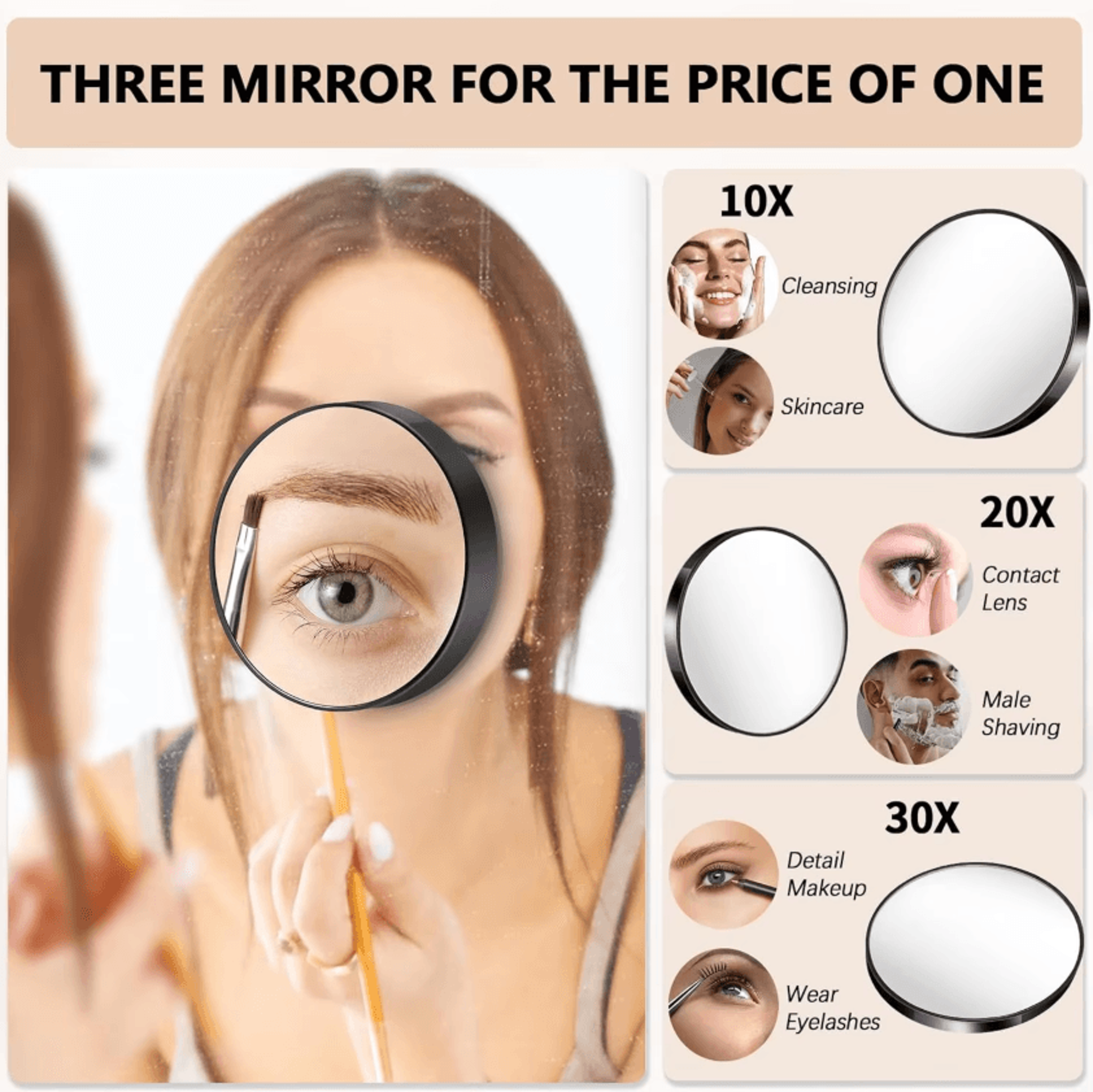 10x 20x 30x suction cup magnifying makeup mirror