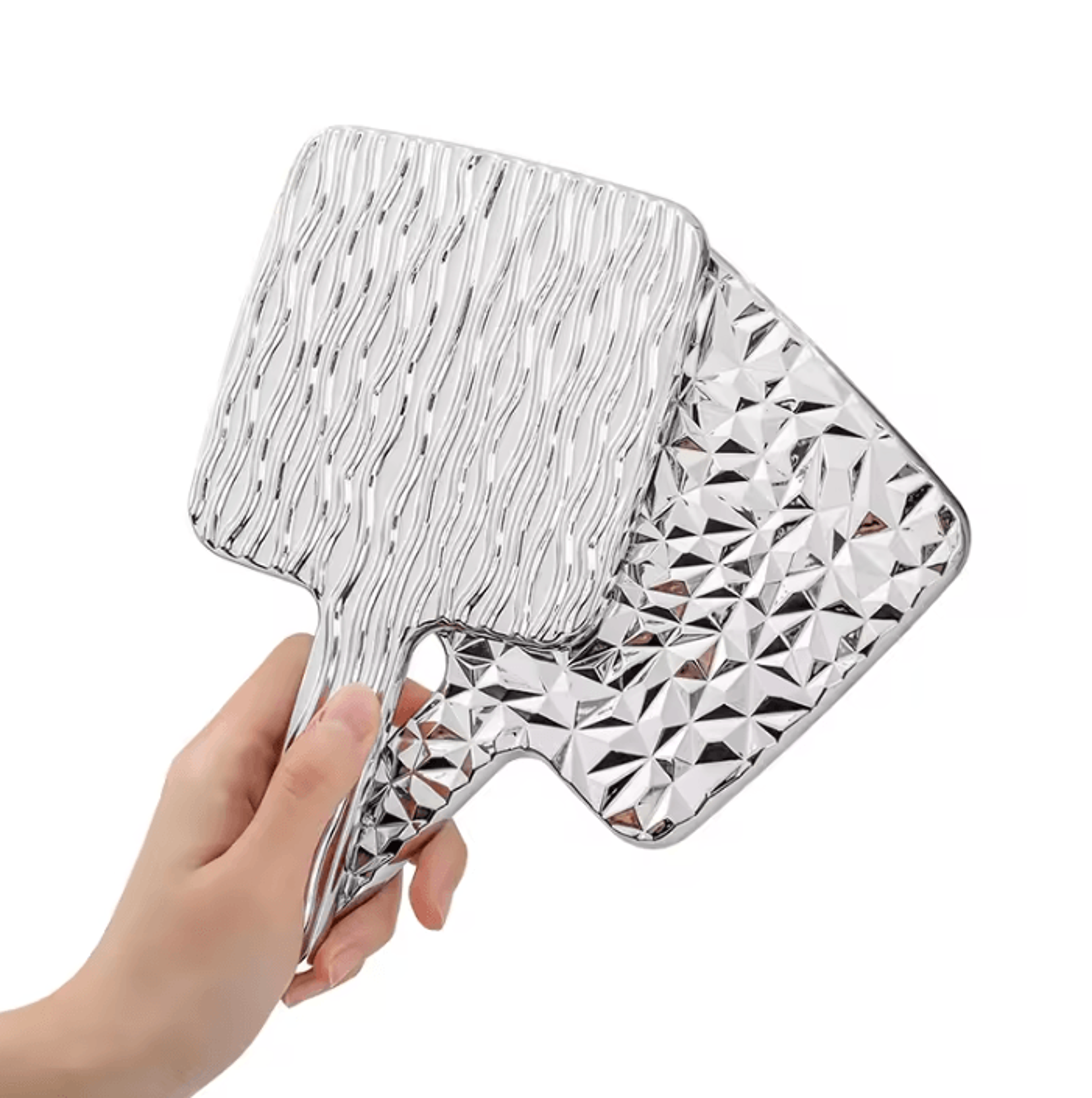 square electroplated ripple handheld makeup mirror