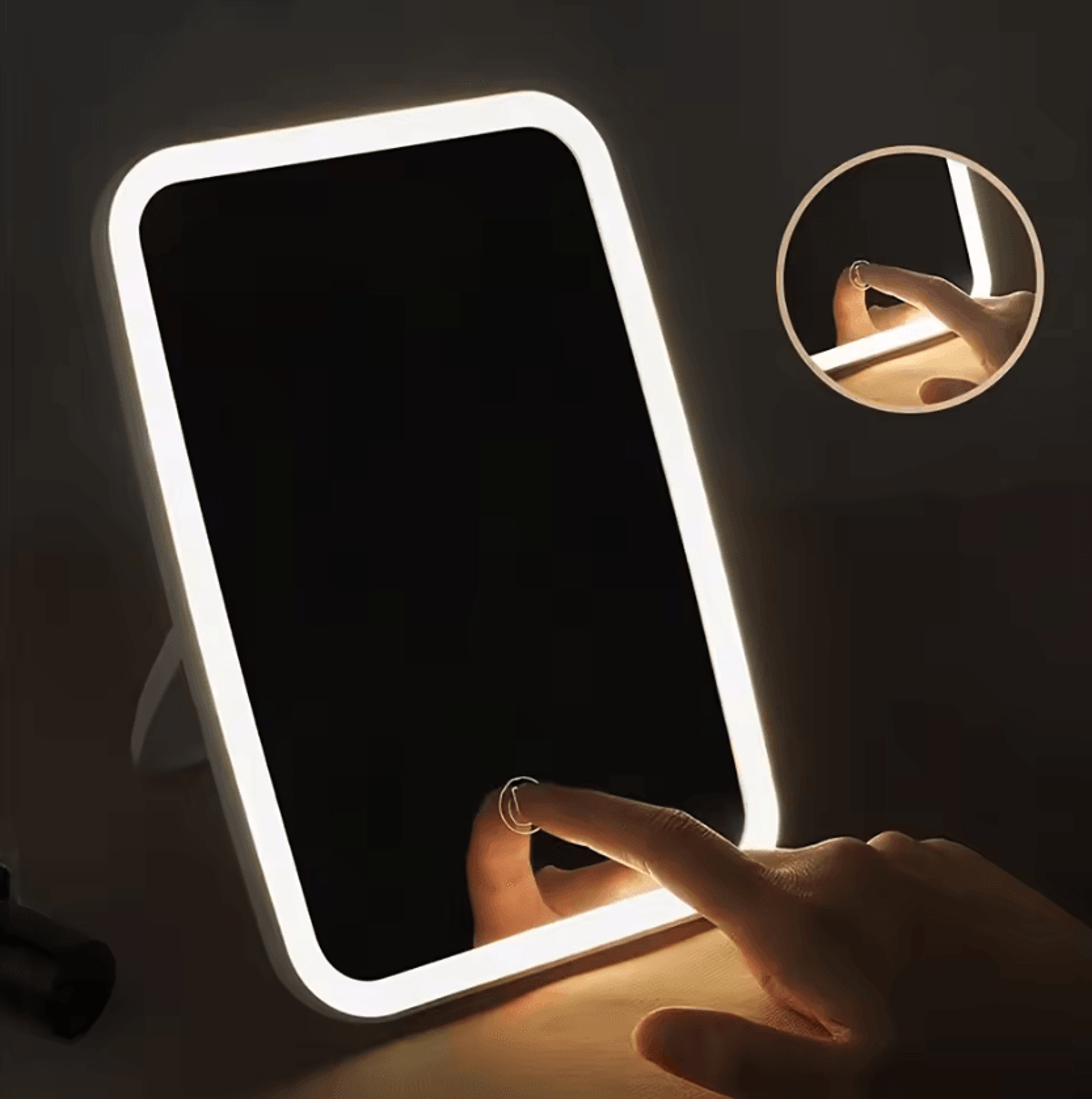 3 color led foldable makeup mirror with touch control