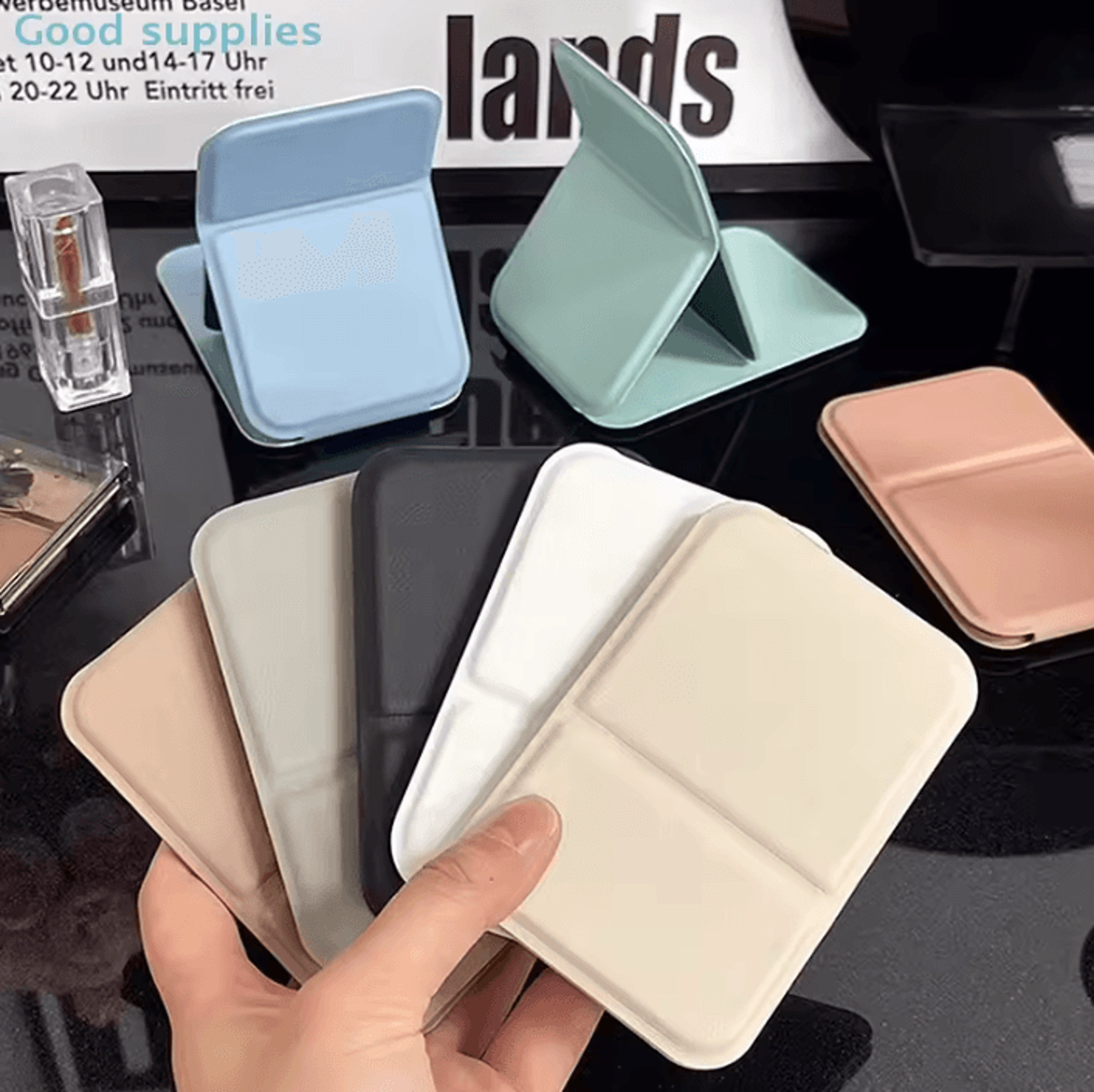 mini foldable pu leather travel makeup mirror