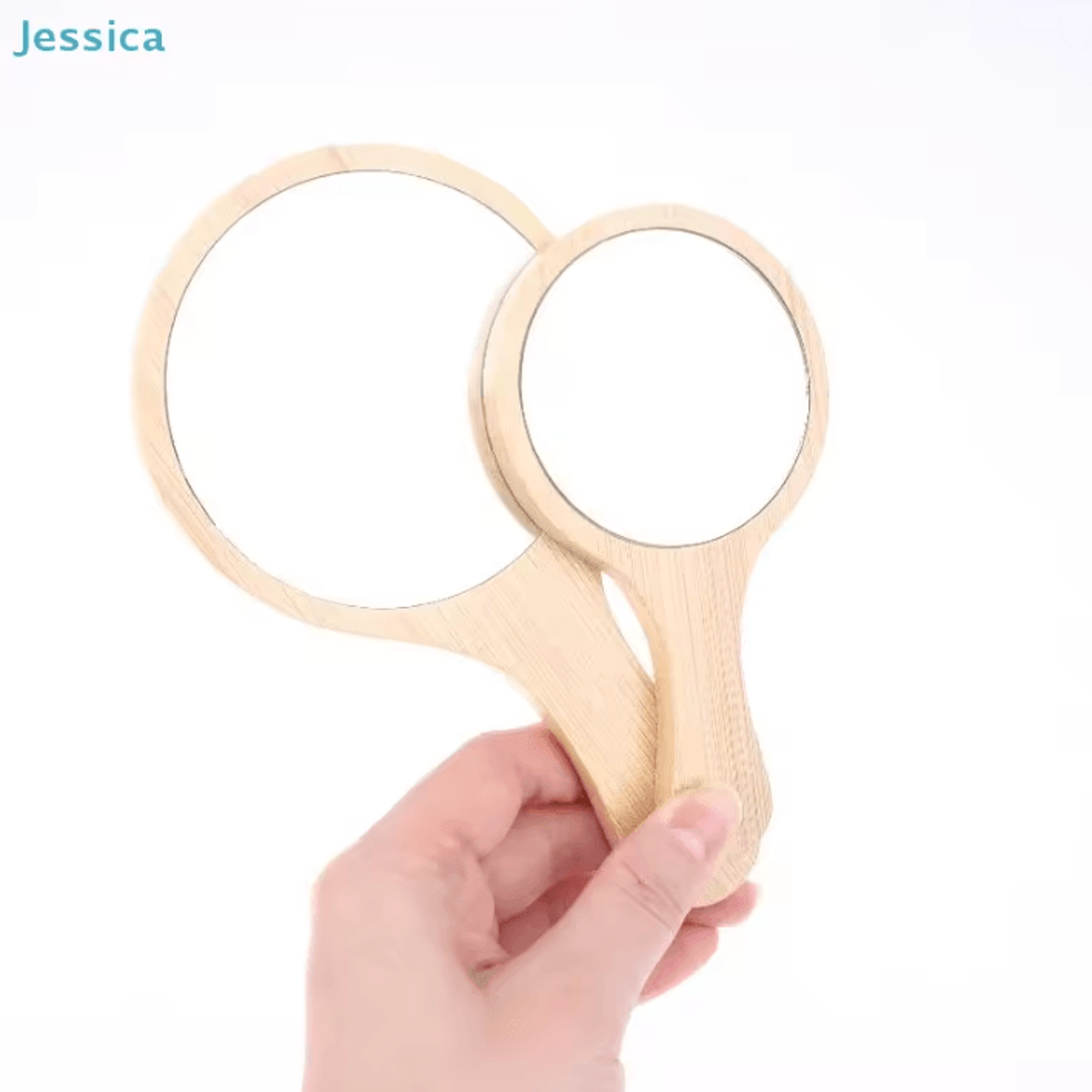 natural bamboo round handheld mirror for home and salon