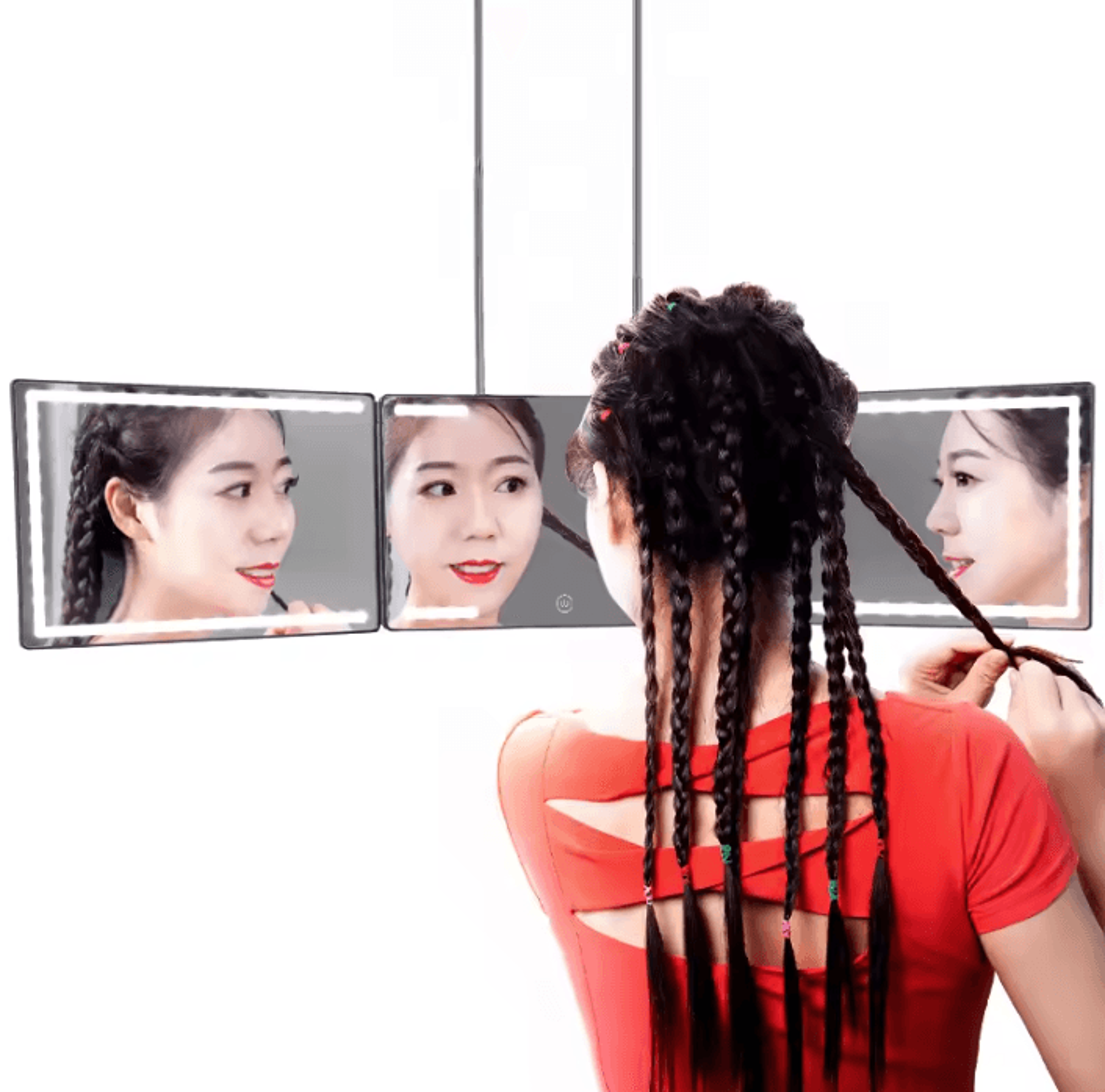 3 way led hair cutting mirror with 360 degree trifold design