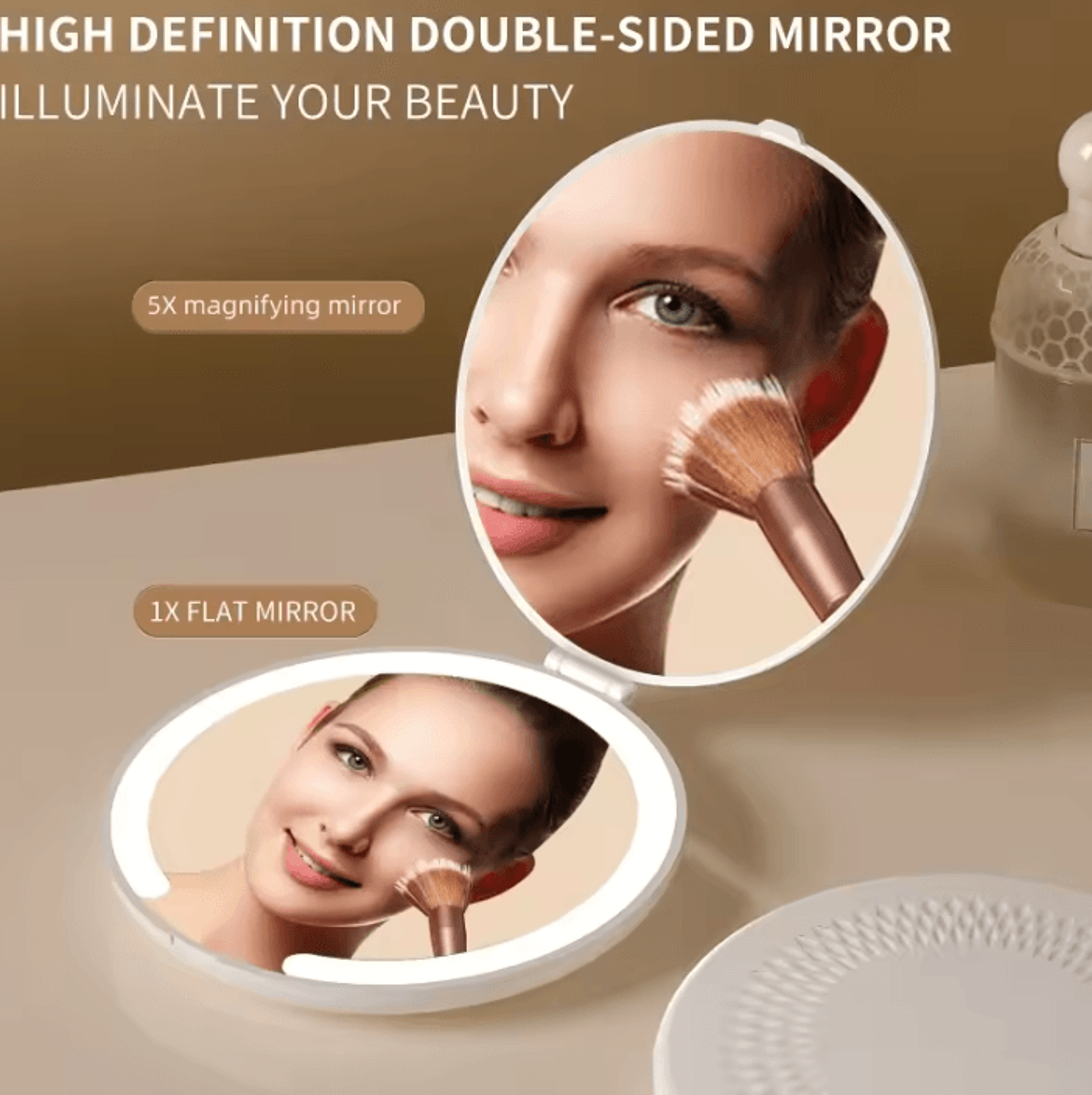 3 color led 5x magnifying travel makeup mirror