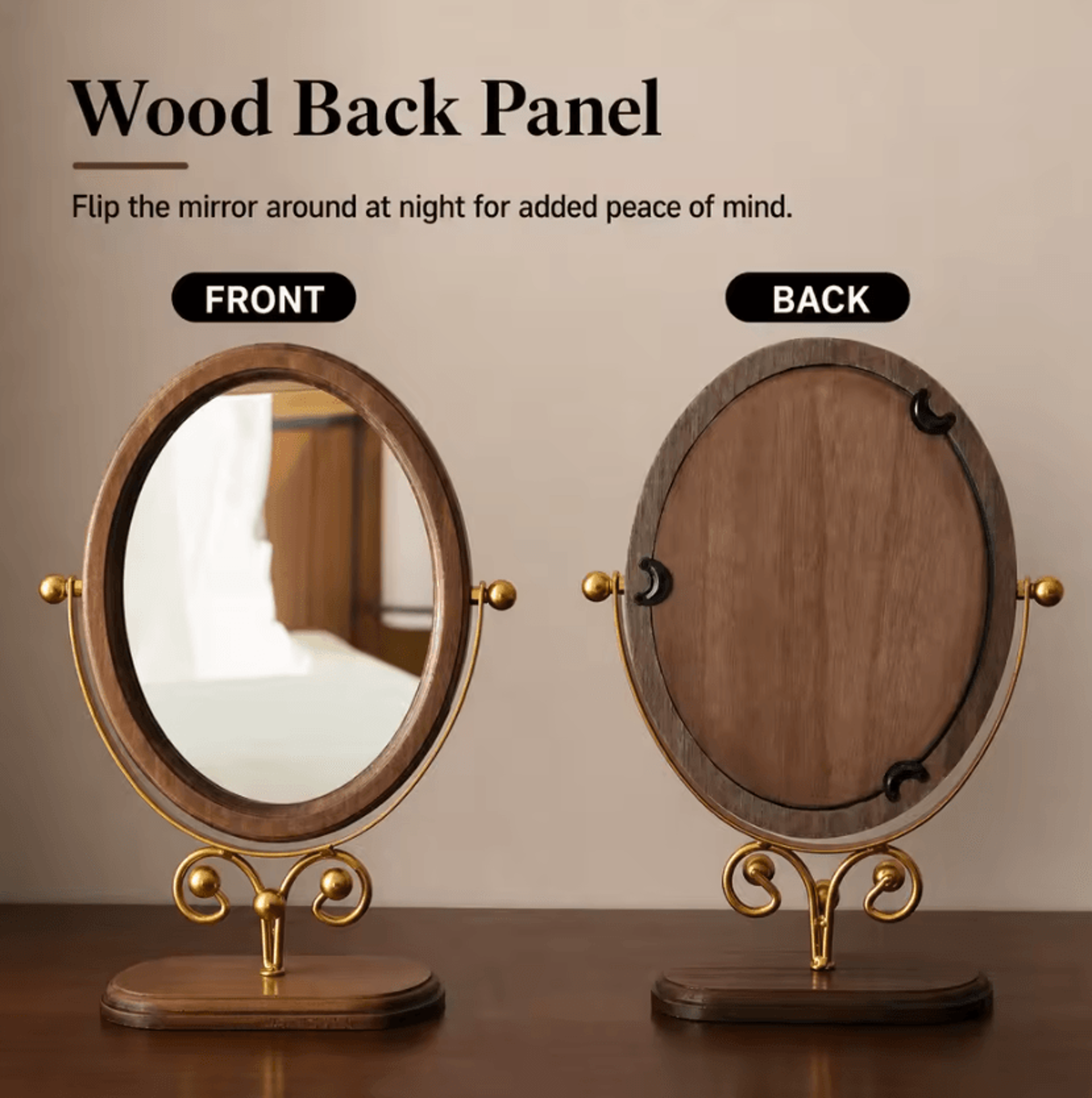 solid wood oval vanity makeup mirror