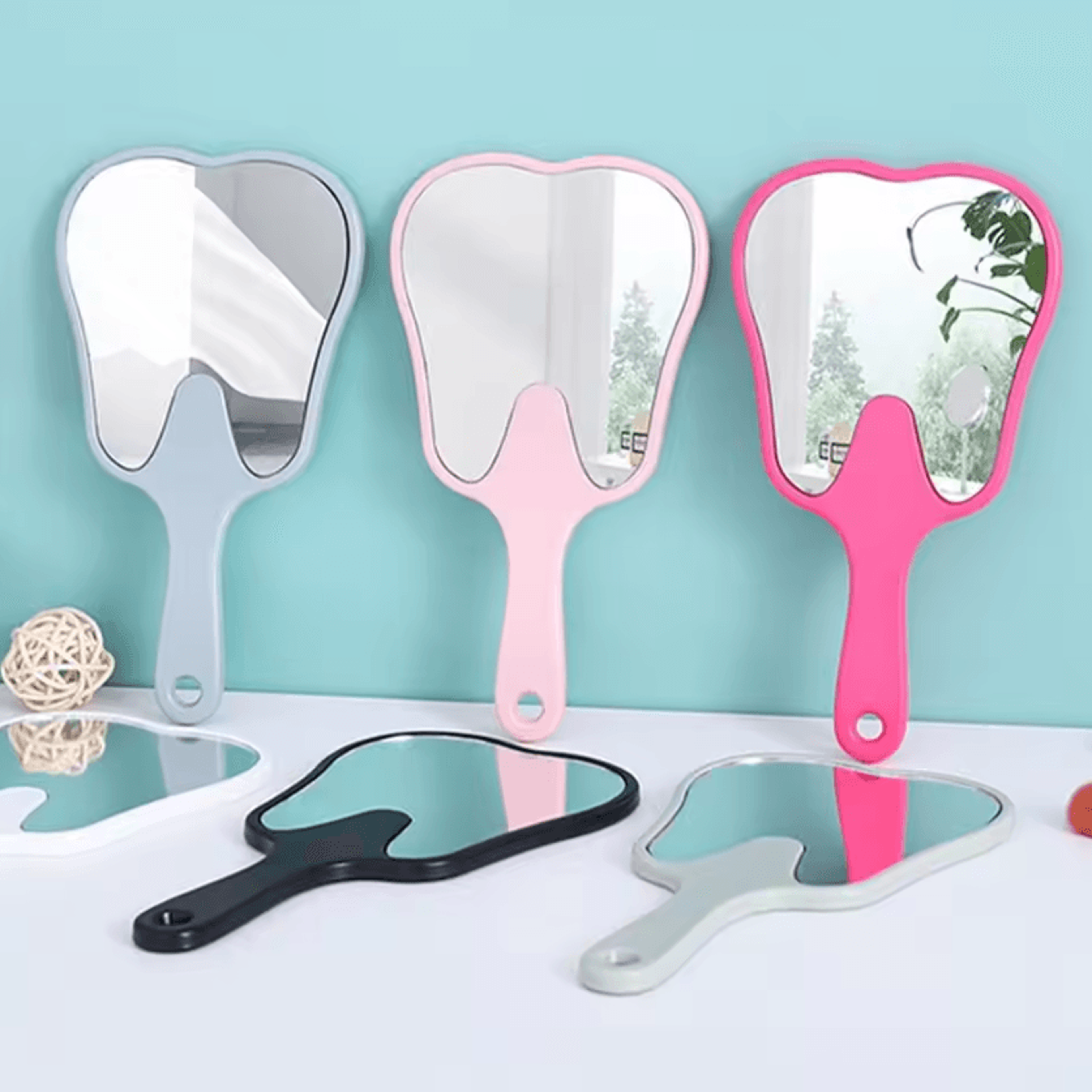 cute tooth shaped handheld makeup mirror