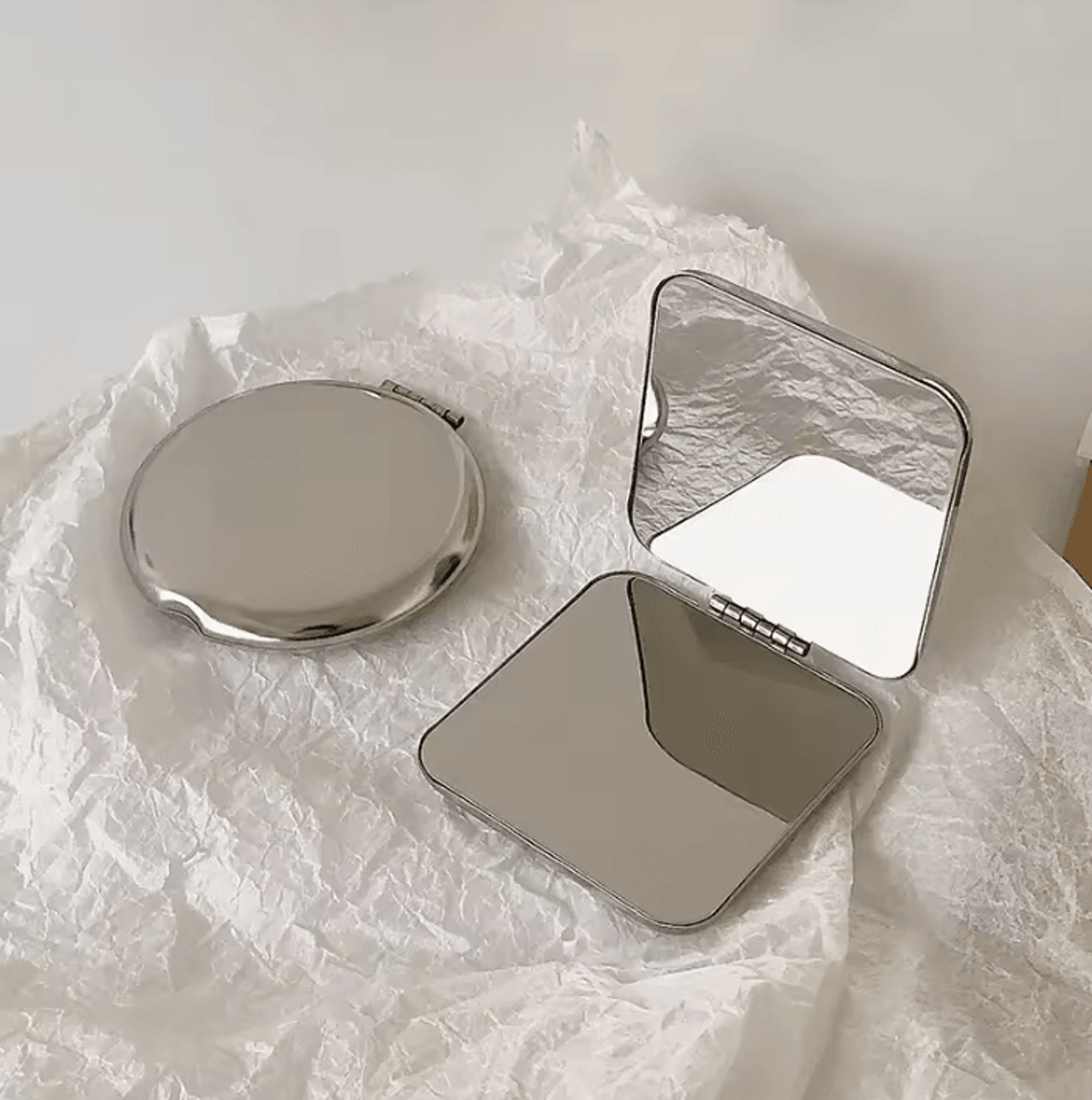 stainless steel foldable pocket makeup mirror