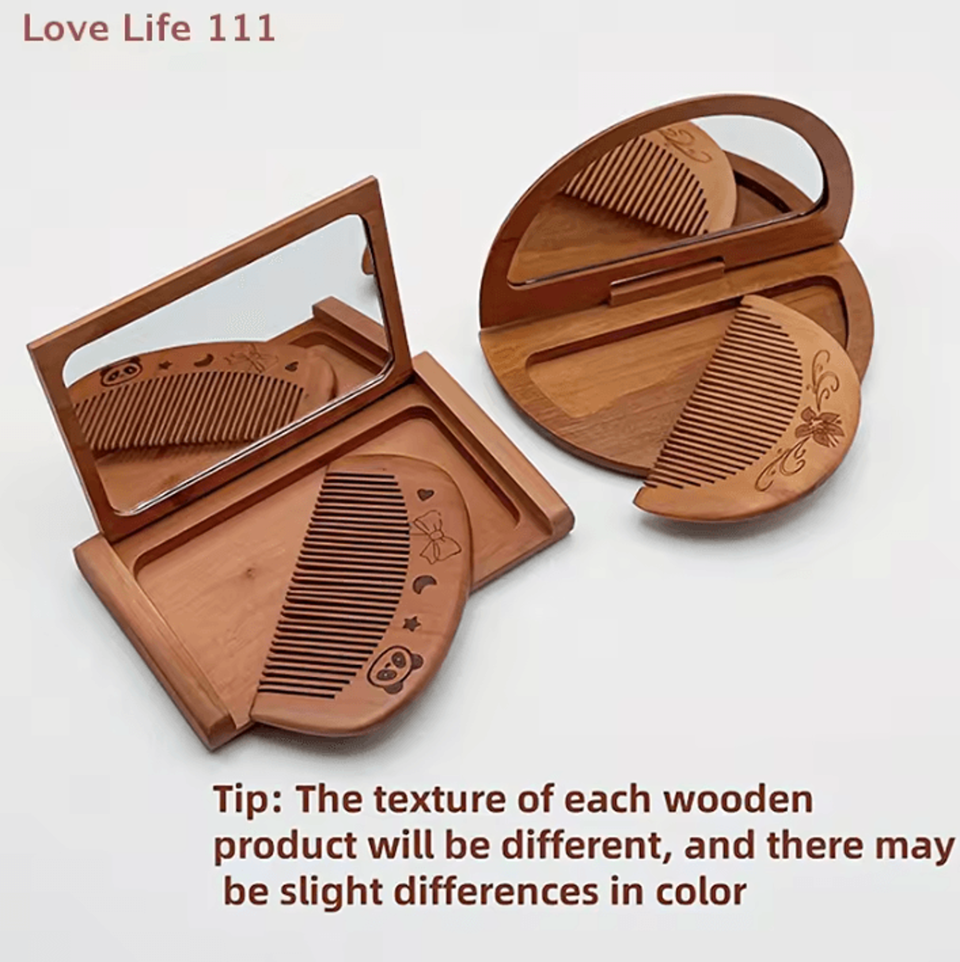 2 in 1 peachwood folding mirror and comb set