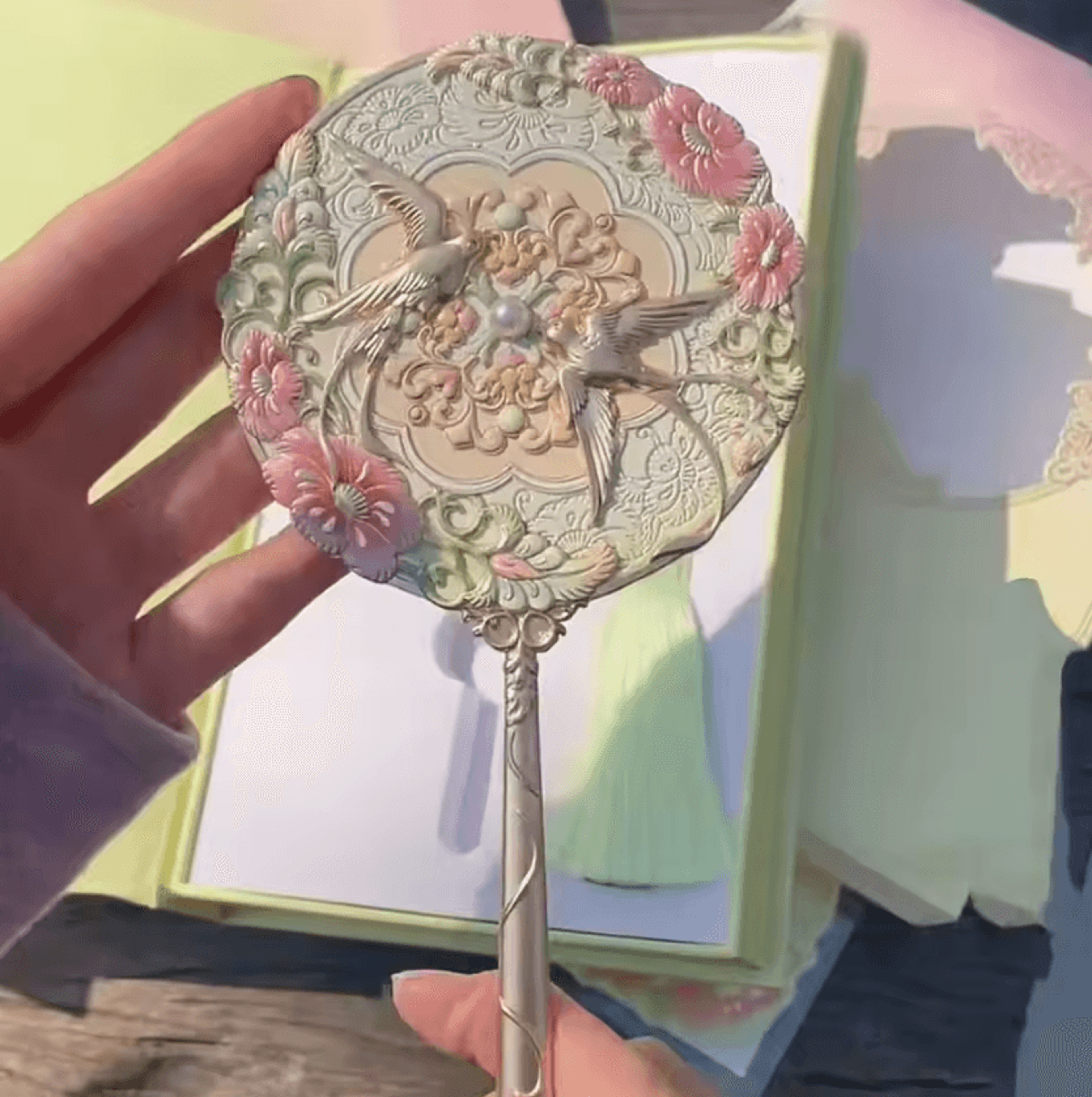vintage chinese style princess handheld makeup mirror