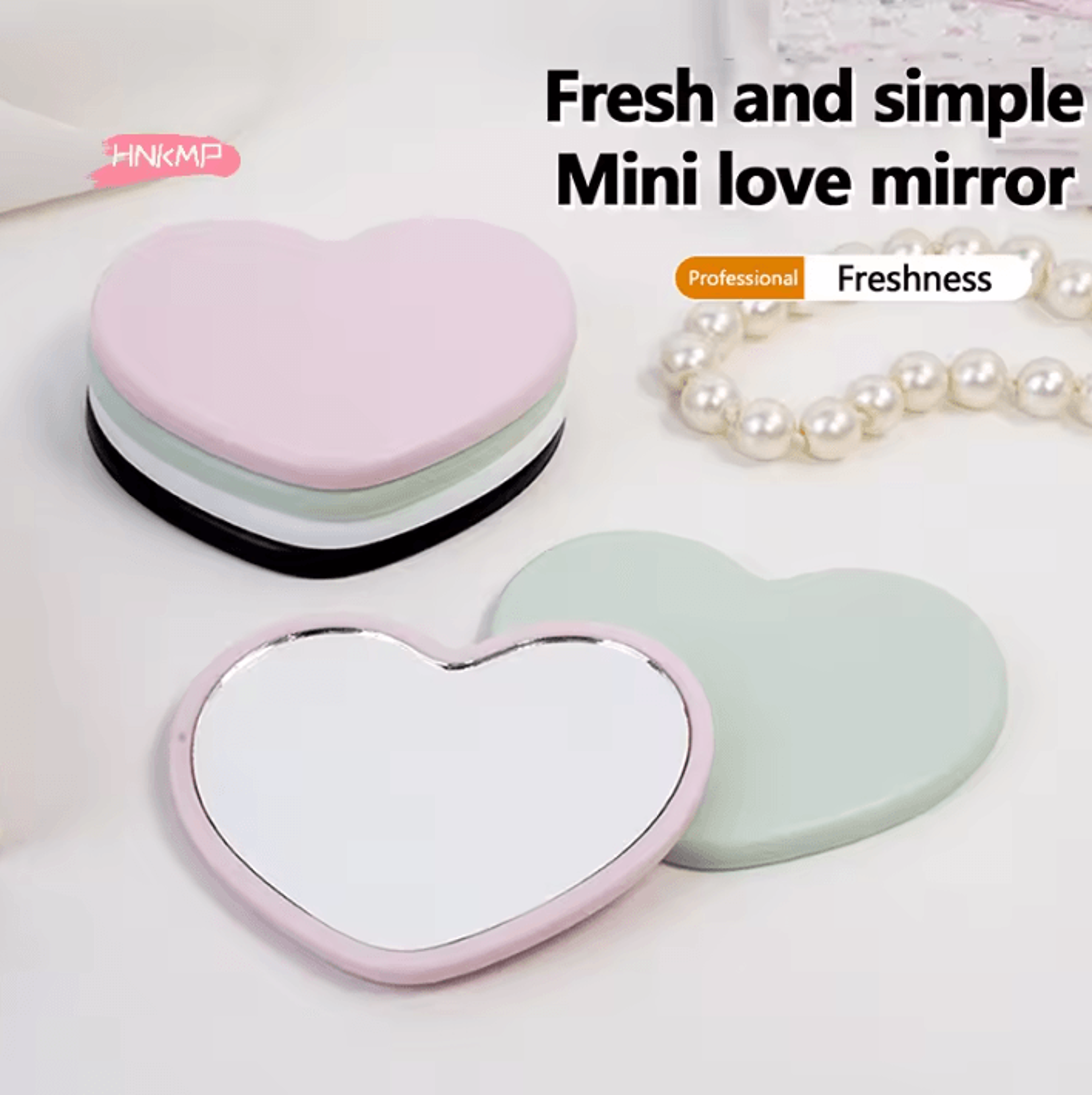 cute heart shaped handheld makeup mirror