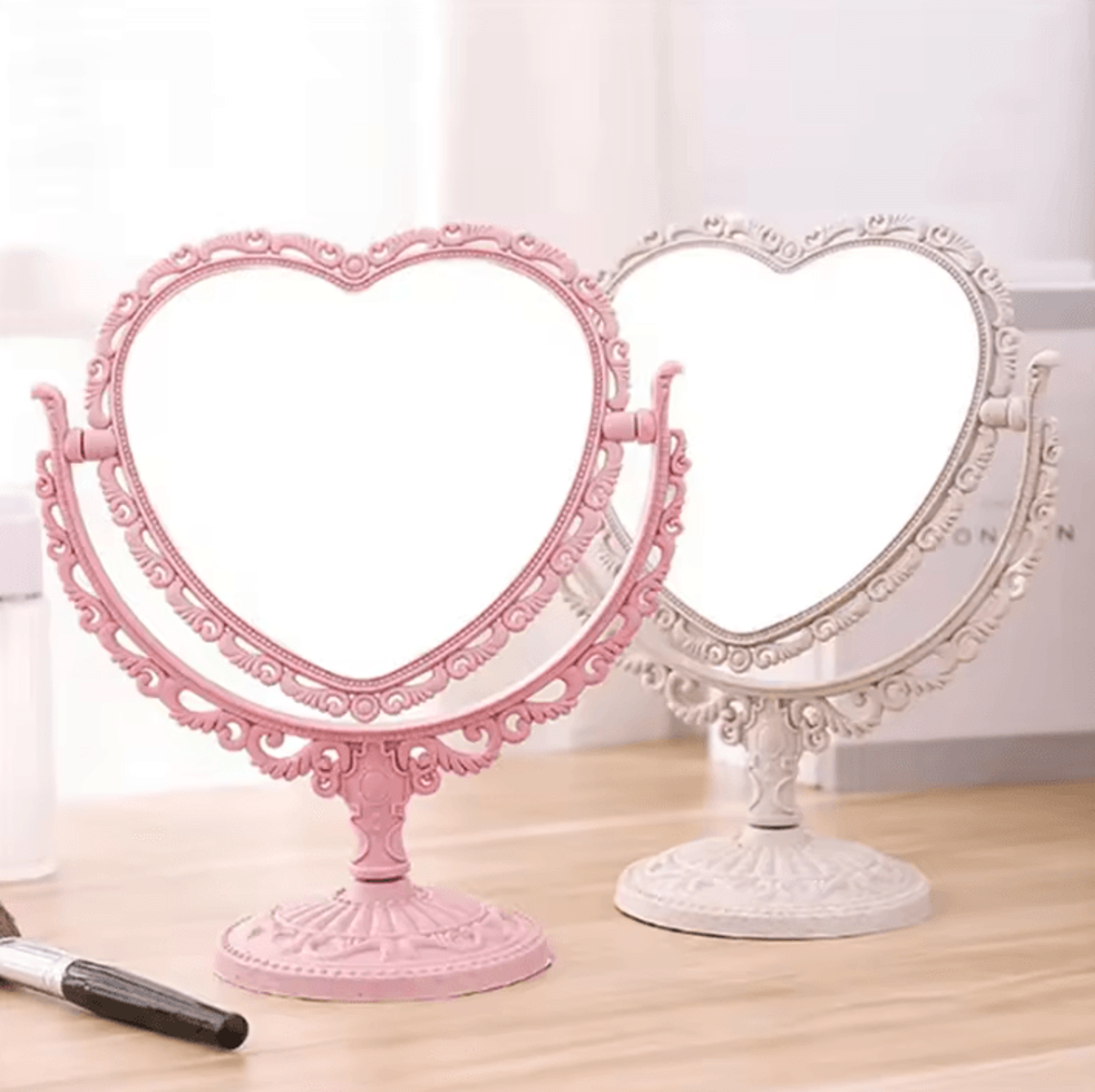 heart shaped double sided desktop makeup mirror