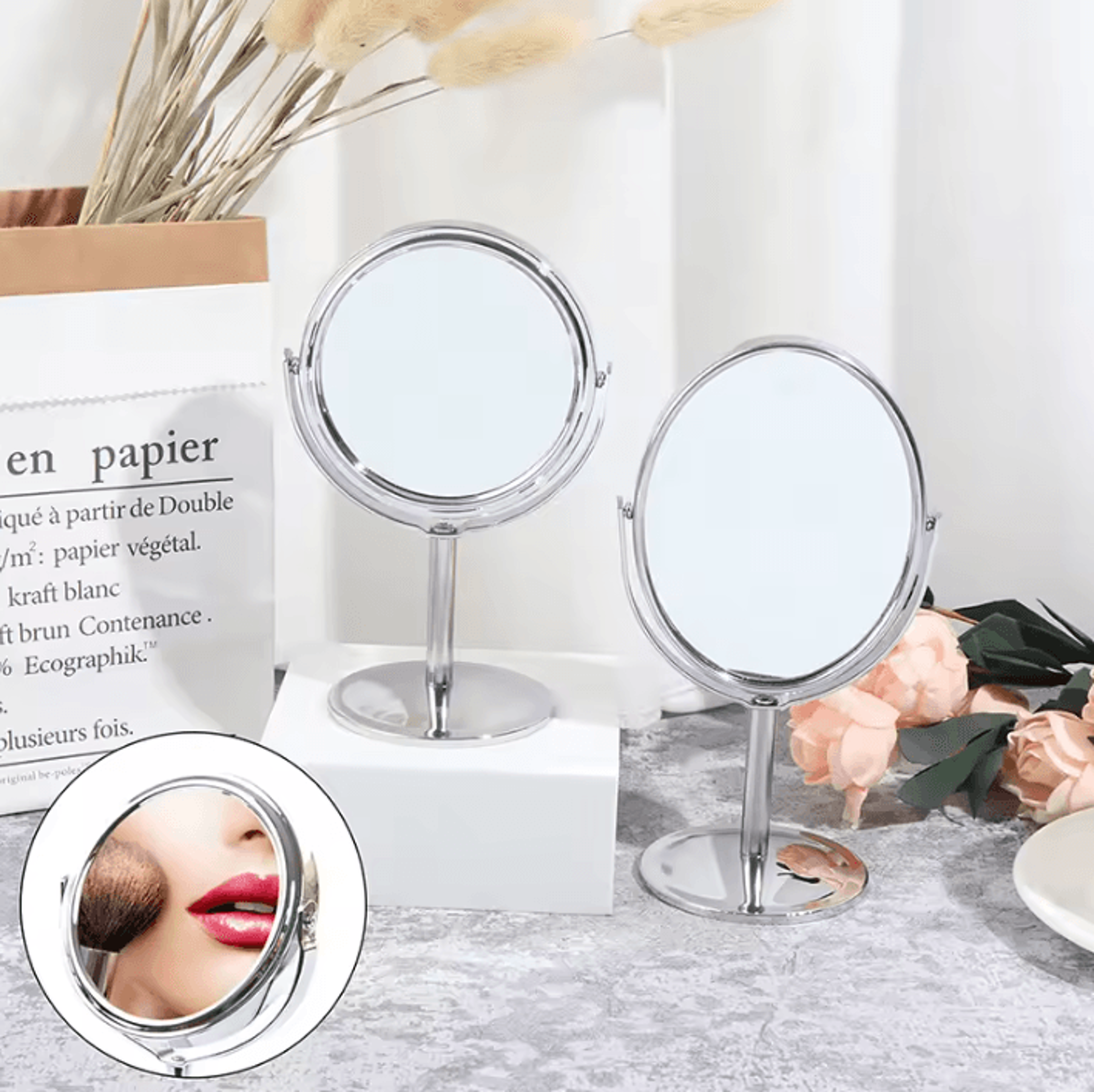 double sided magnifying tabletop vanity mirror for makeup and grooming