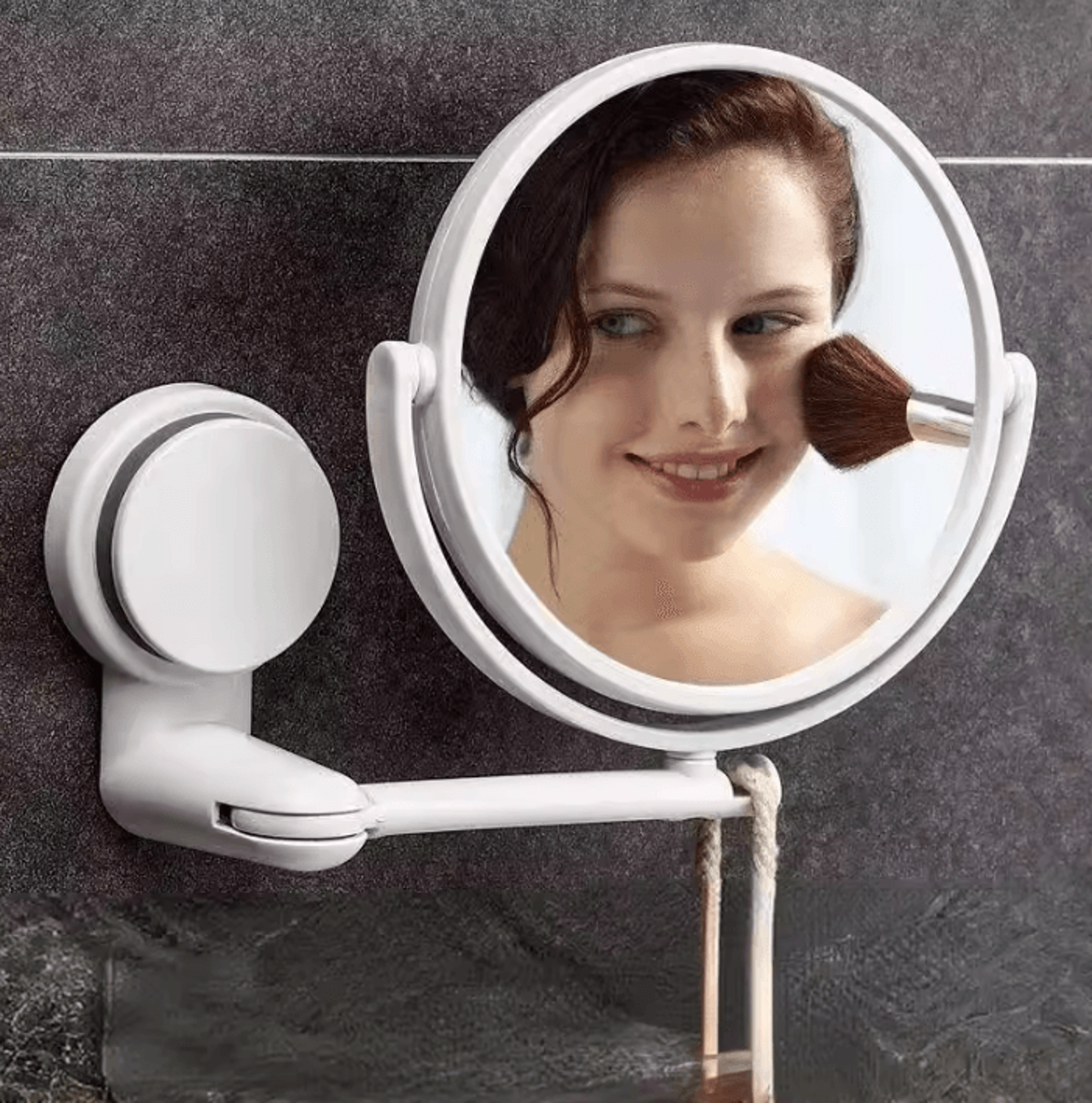 no drill folding arm wall makeup mirror with suction mount