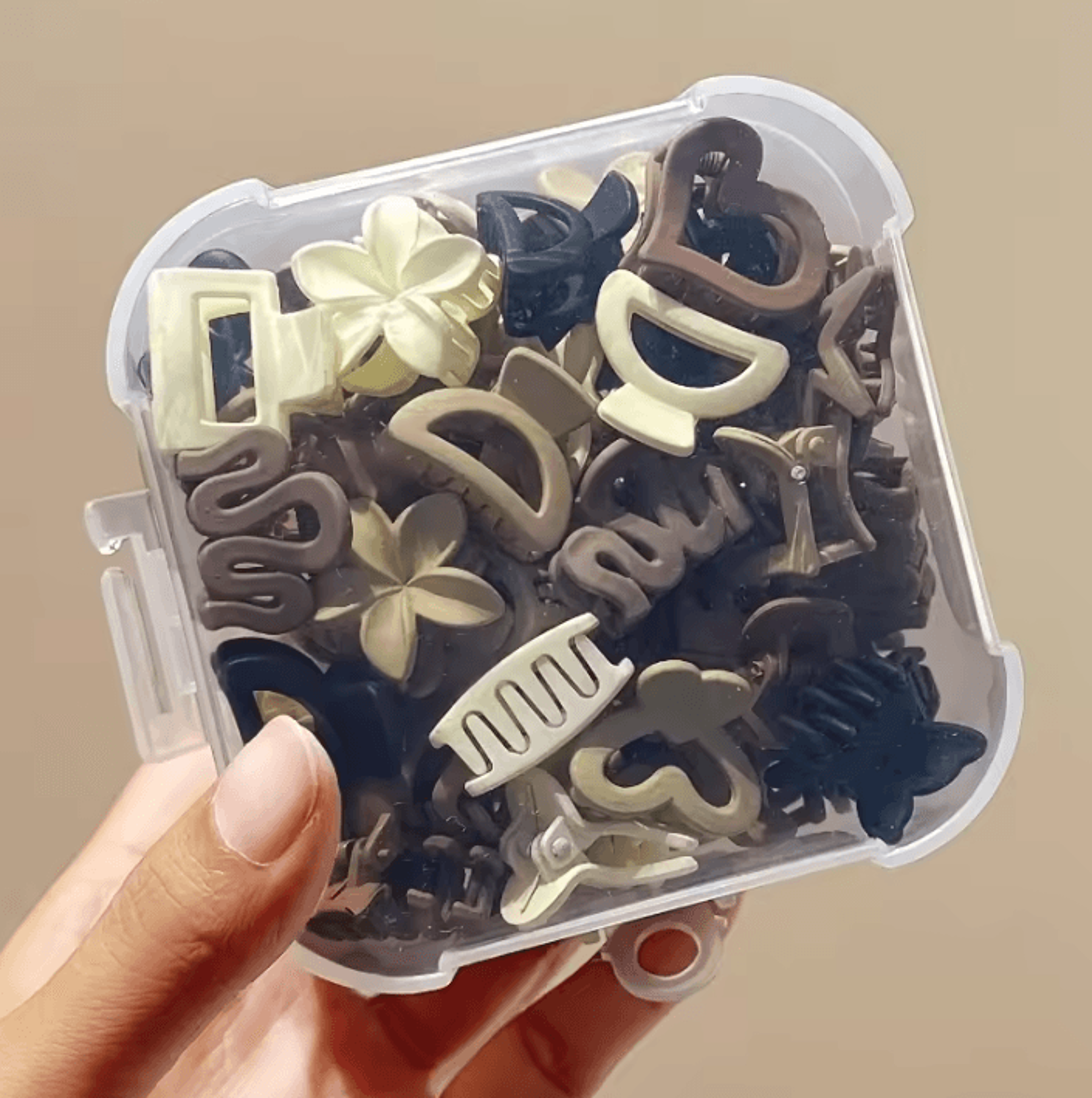 beige mini hair claw clips mixed set