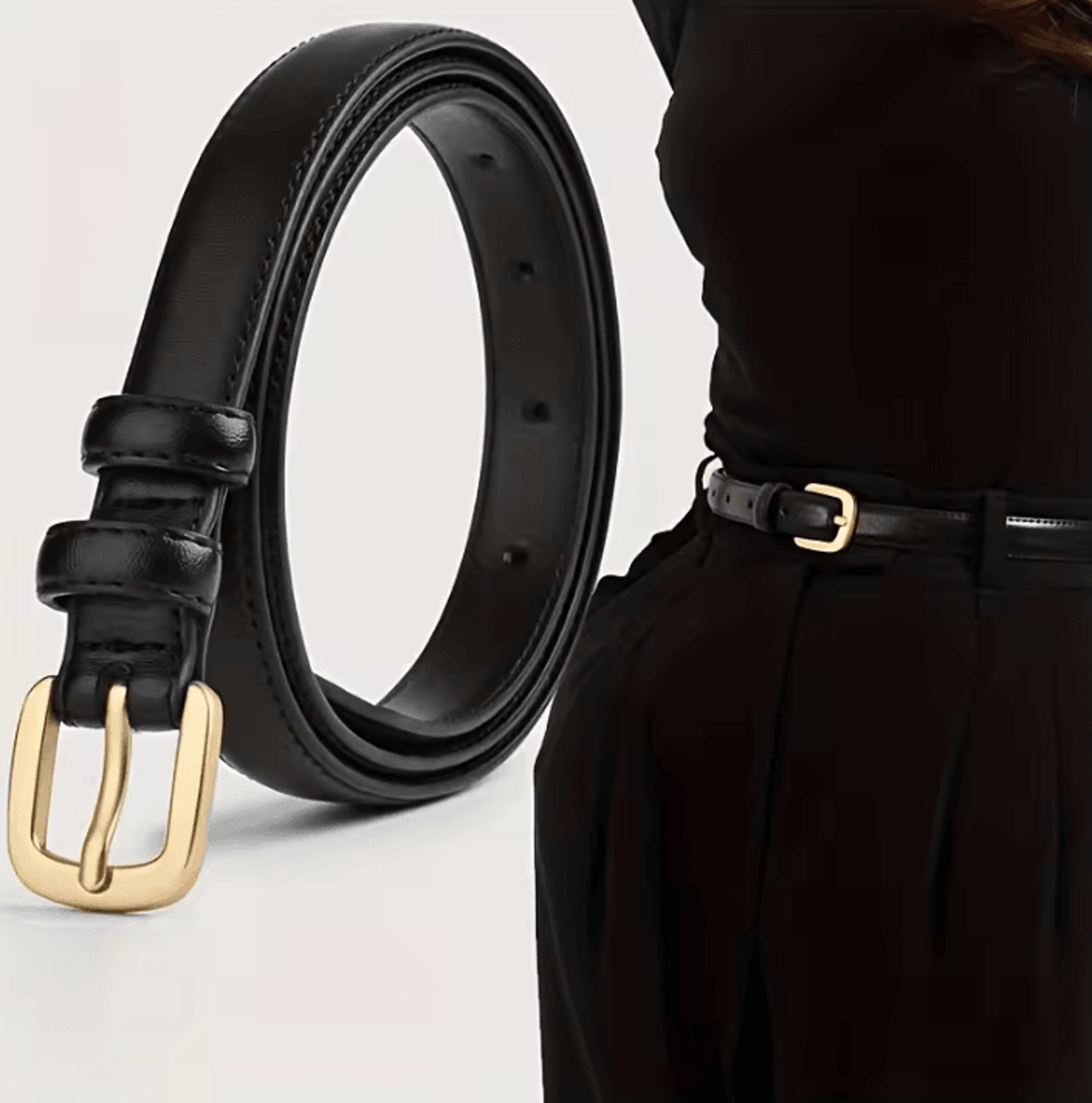 2 piece women's casual double loop buckle belt set