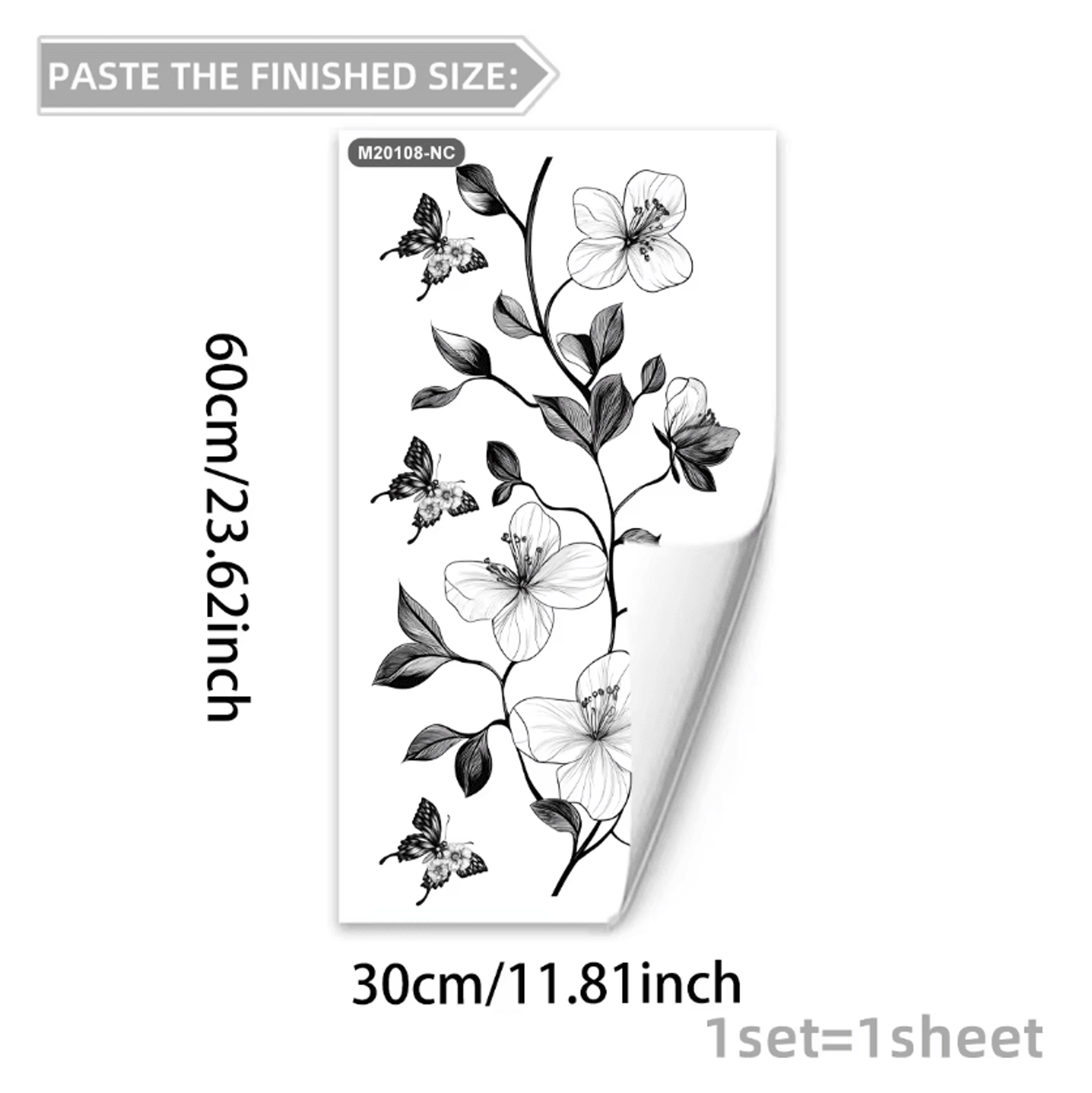 black floral butterfly peel and stick wall decal