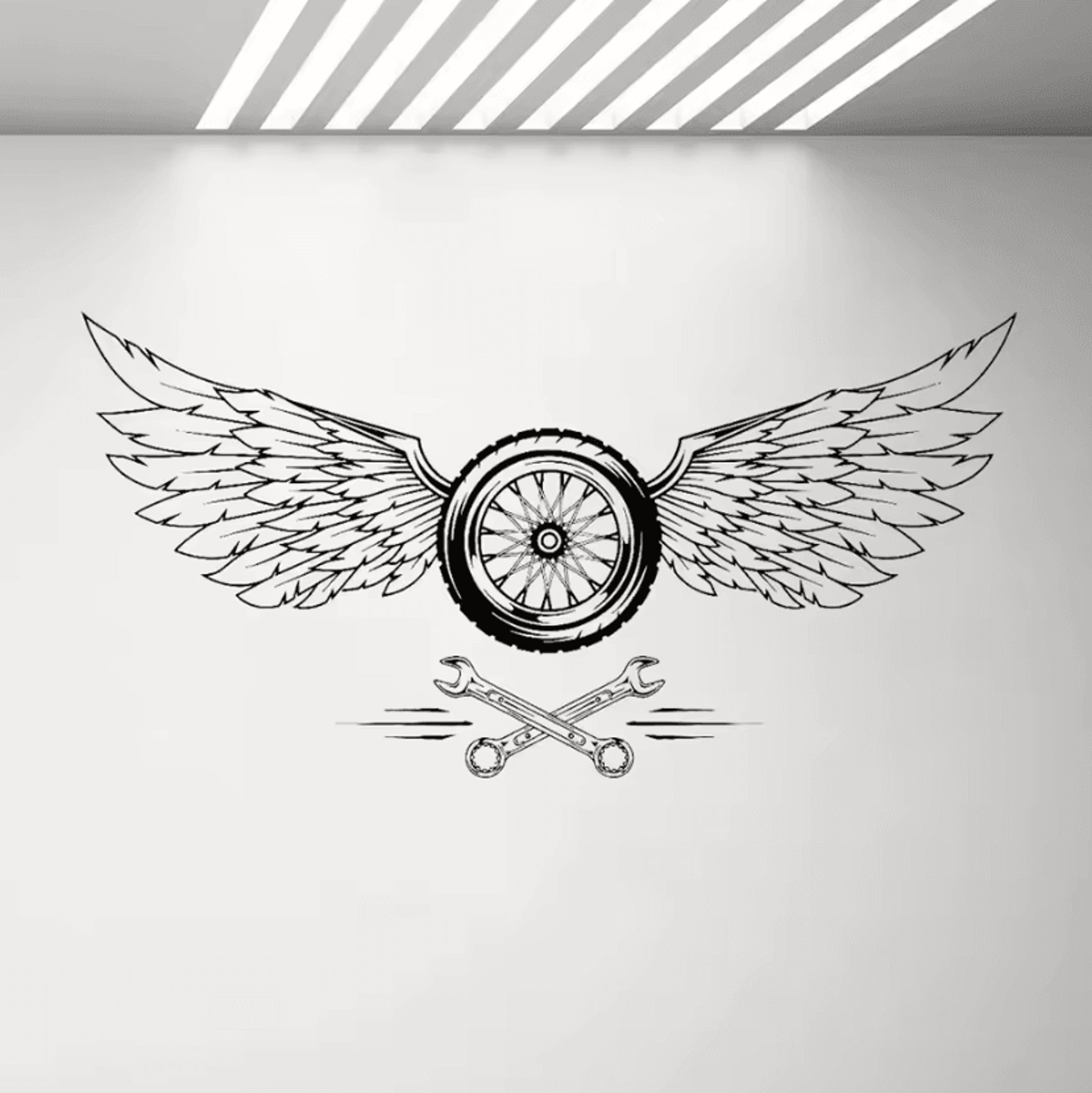 wheel wings vinyl garage wall decal