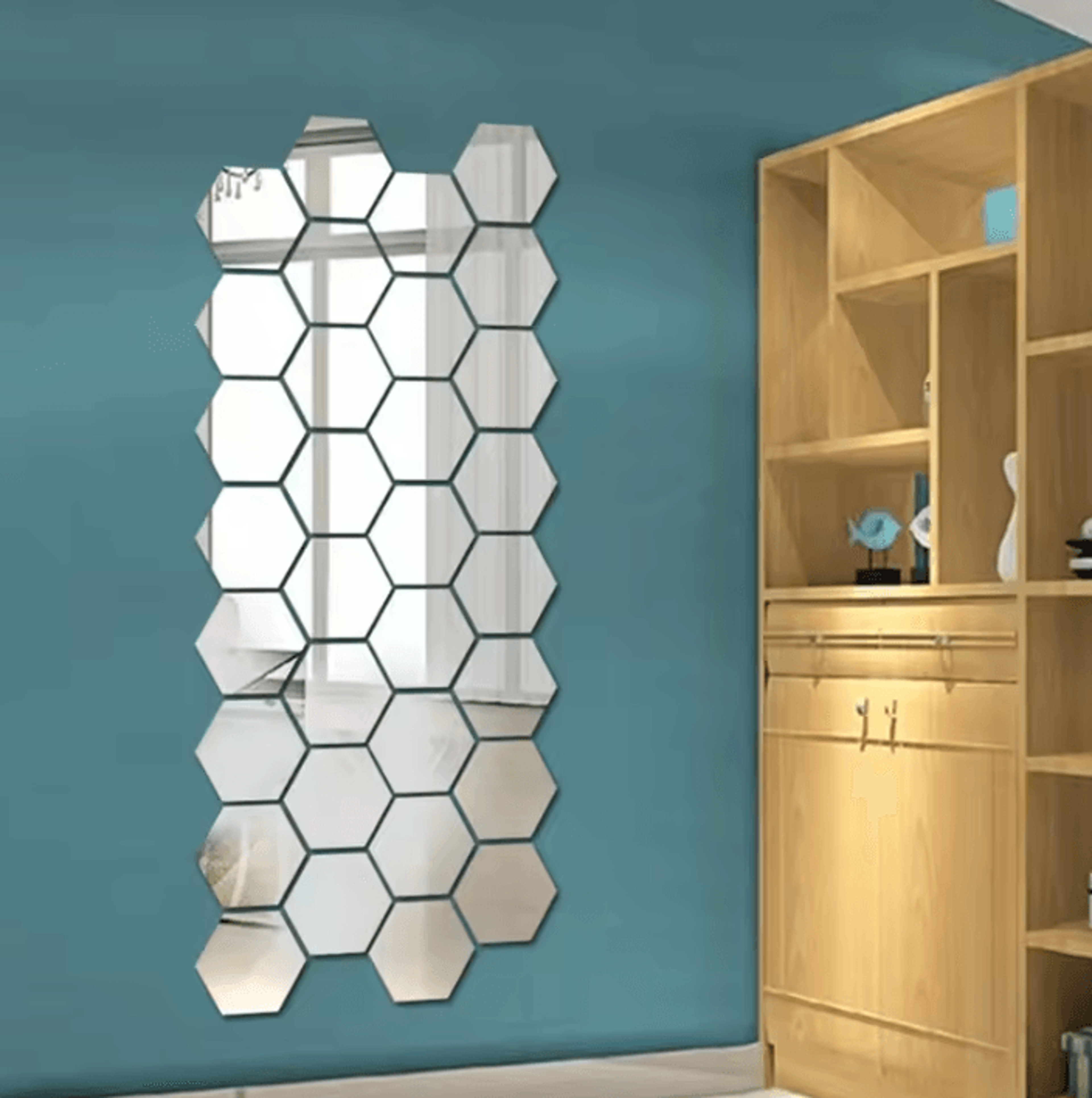 45 piece hexagon mirror wall sticker set