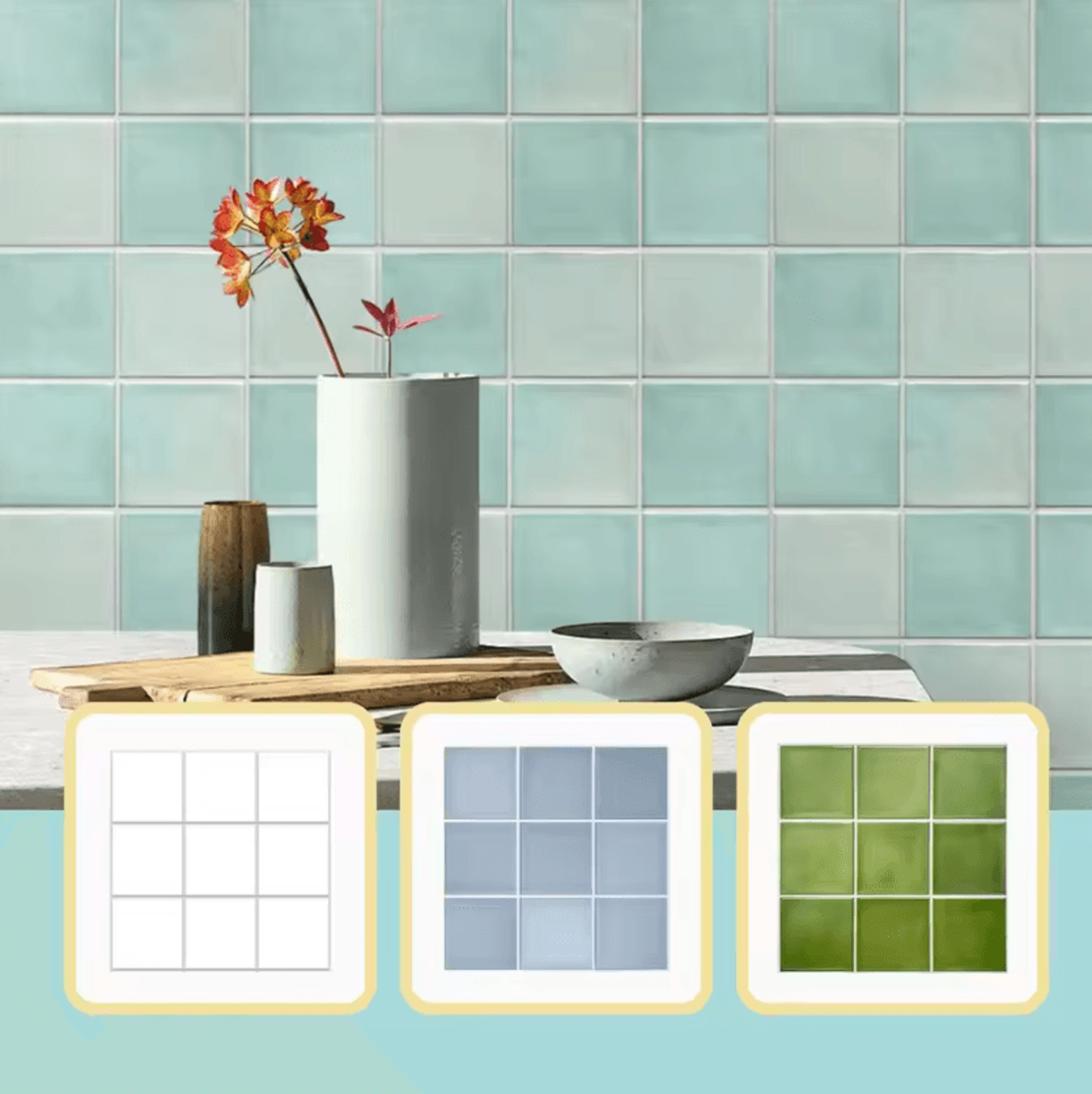 30x30cm green 3d peel and stick tile backsplash waterproof wall stickers