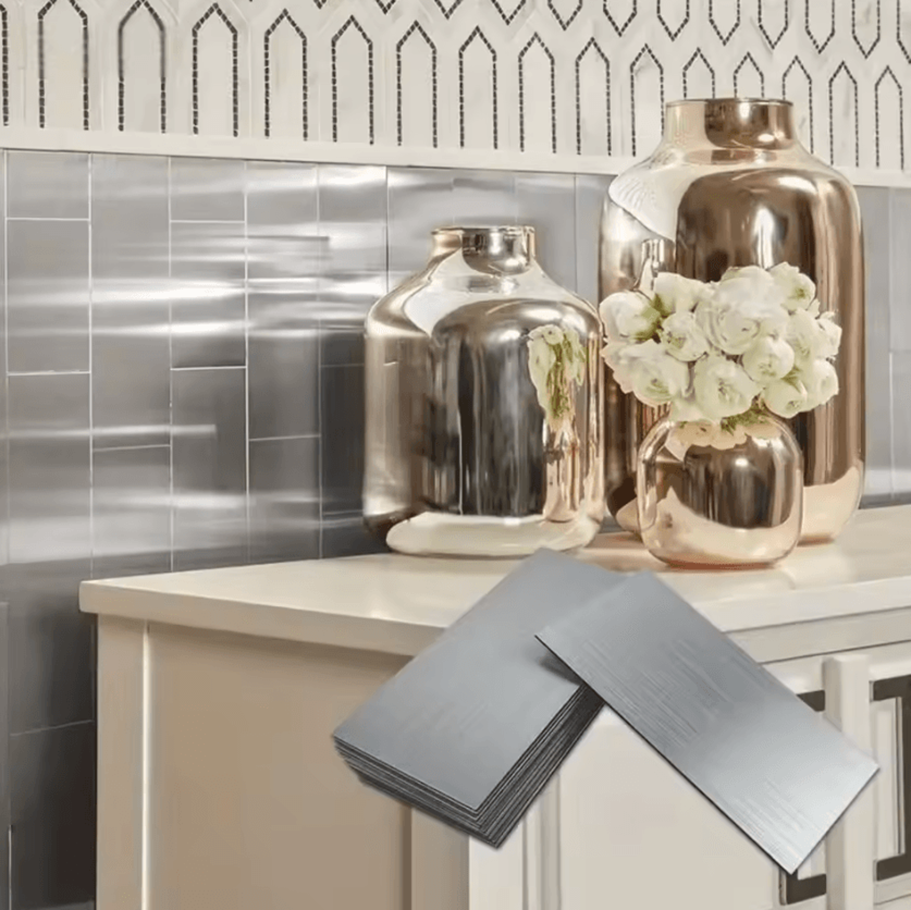 brushed silver metal peel and stick backsplash 3d self adhesive wall tiles