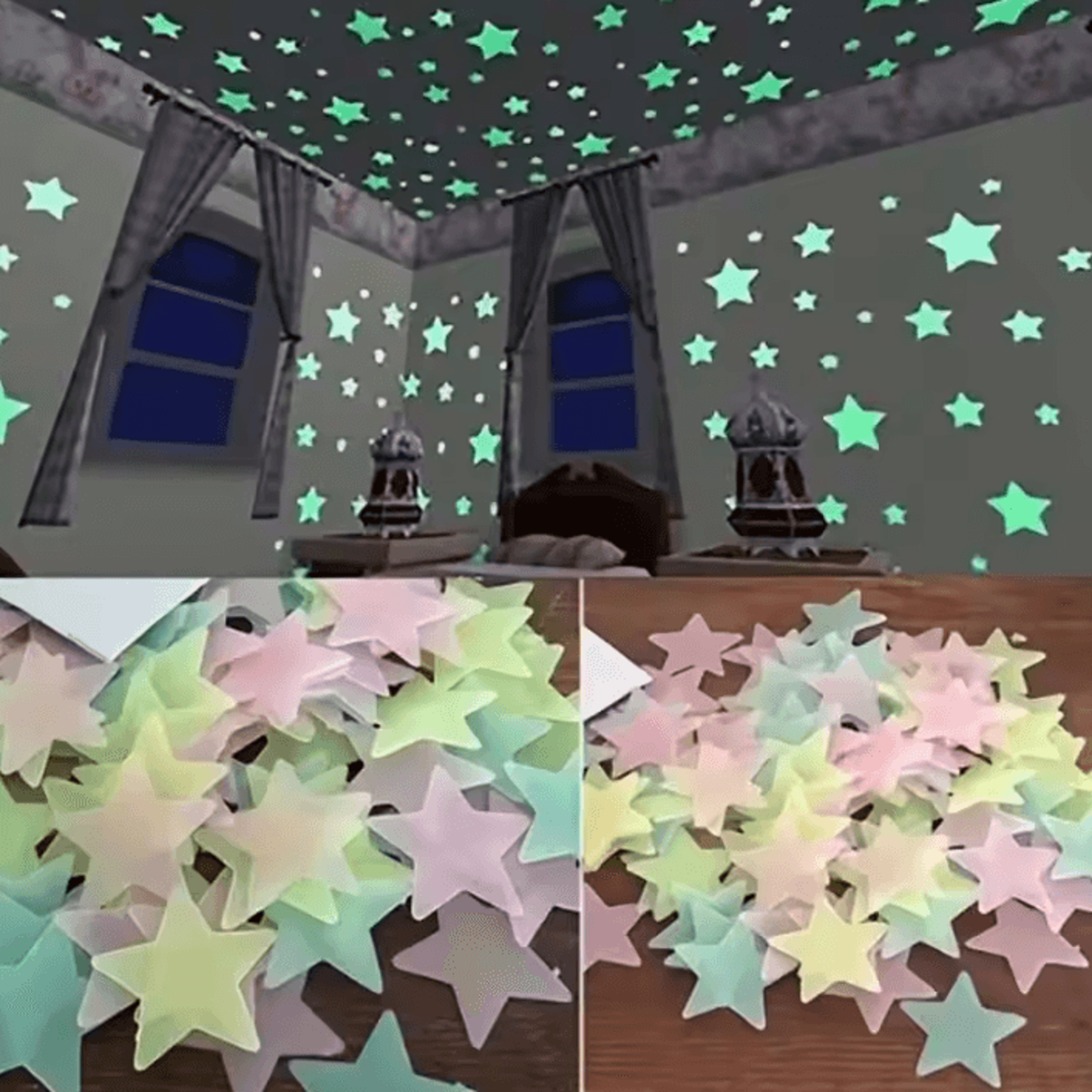 100 piece 3d glow in the dark star wall stickers for kids room