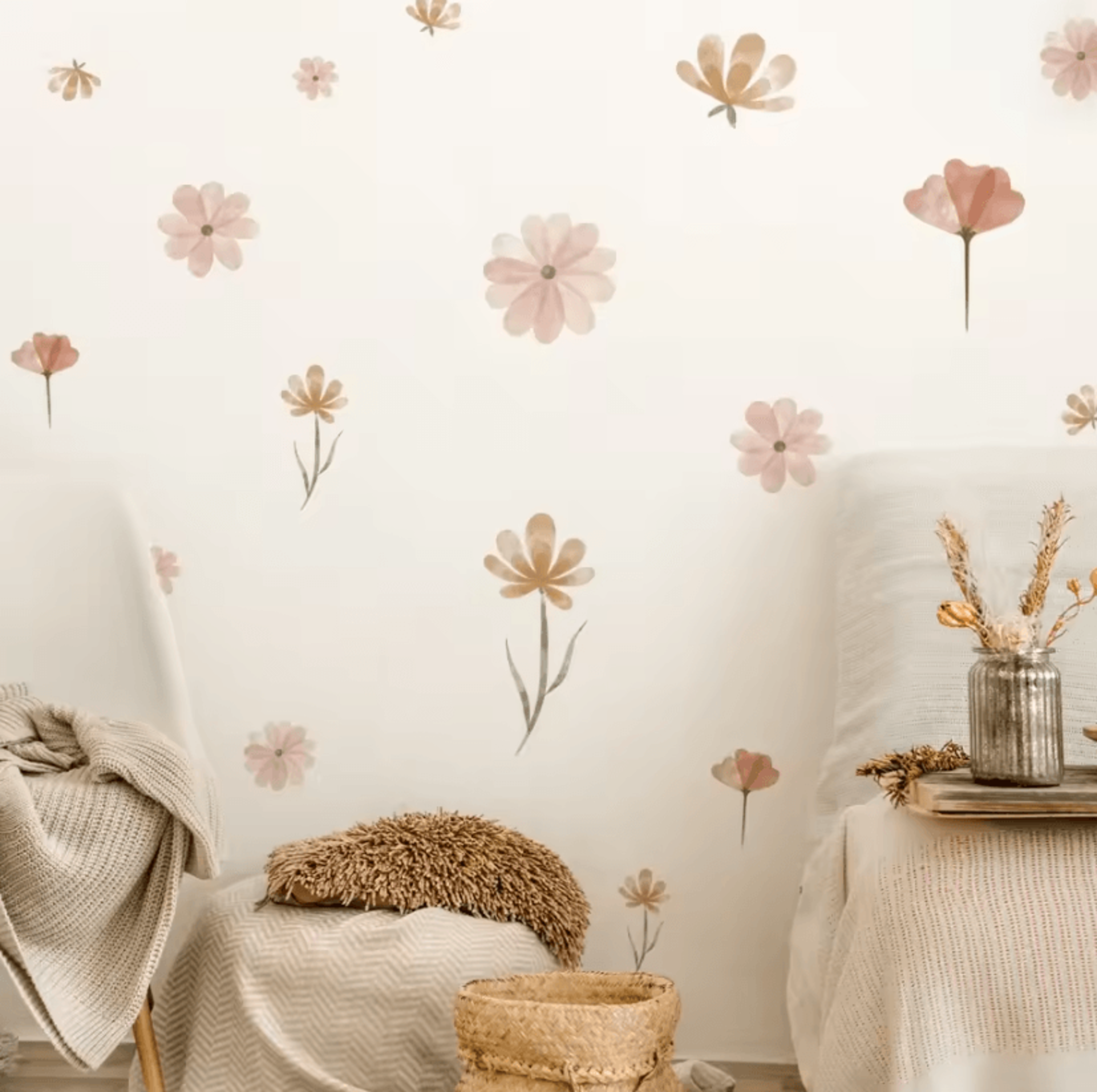boho watercolor flower wall stickers removable floral pvc decals