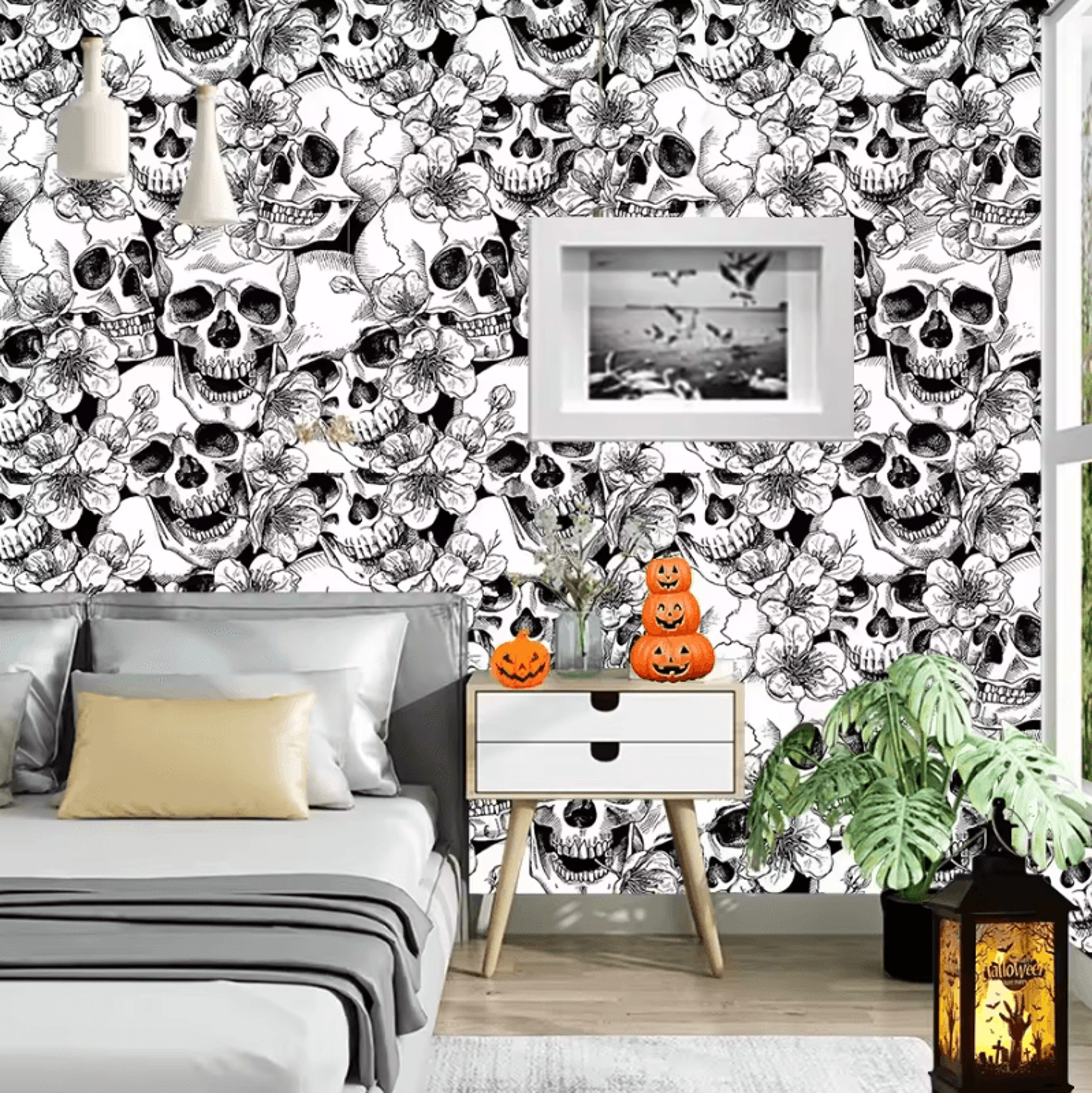 halloween white skull peel and stick wallpaper removable pvc wall decor