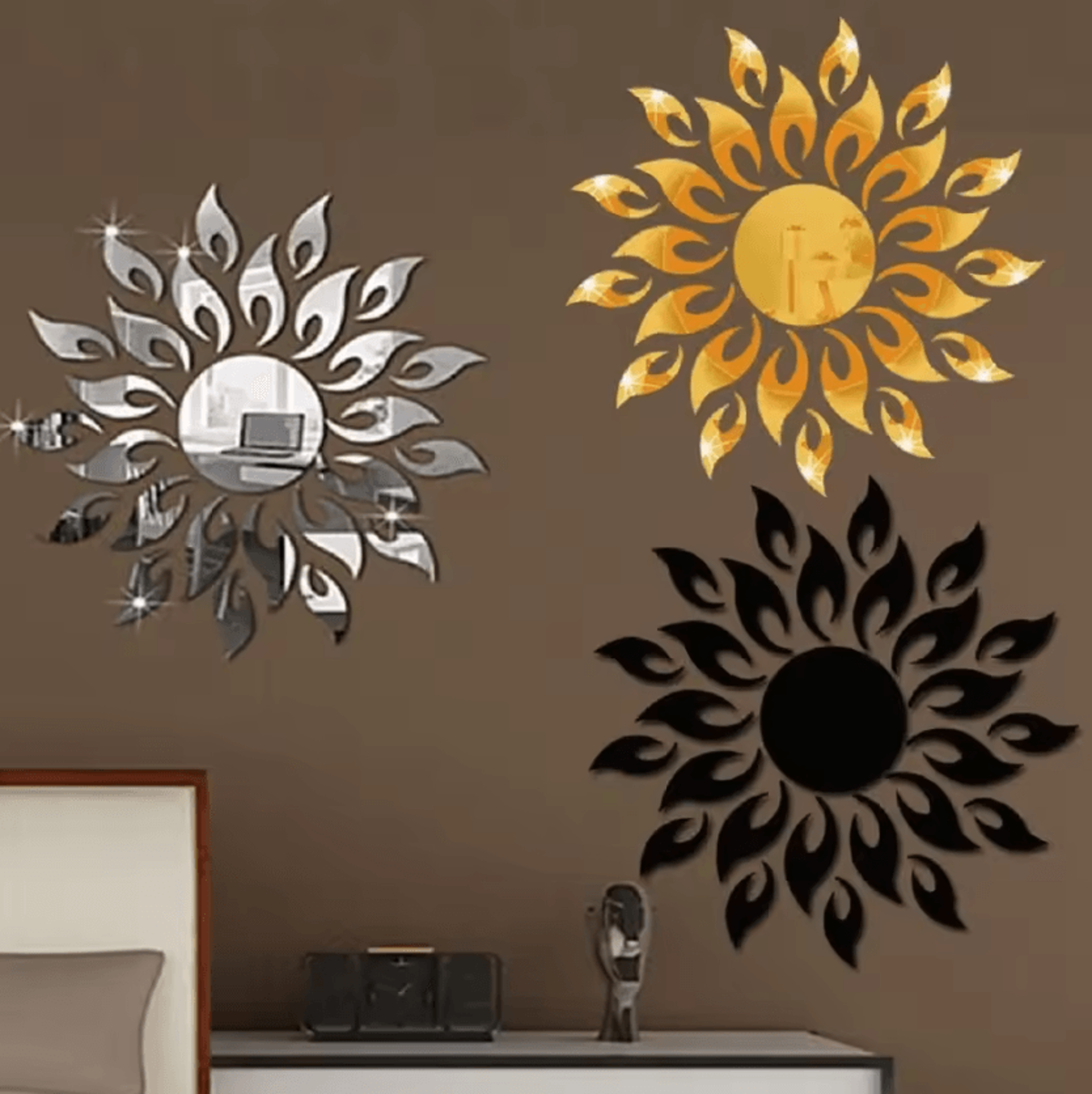sunflower acrylic mirror wall sticker self adhesive 3d floral decor
