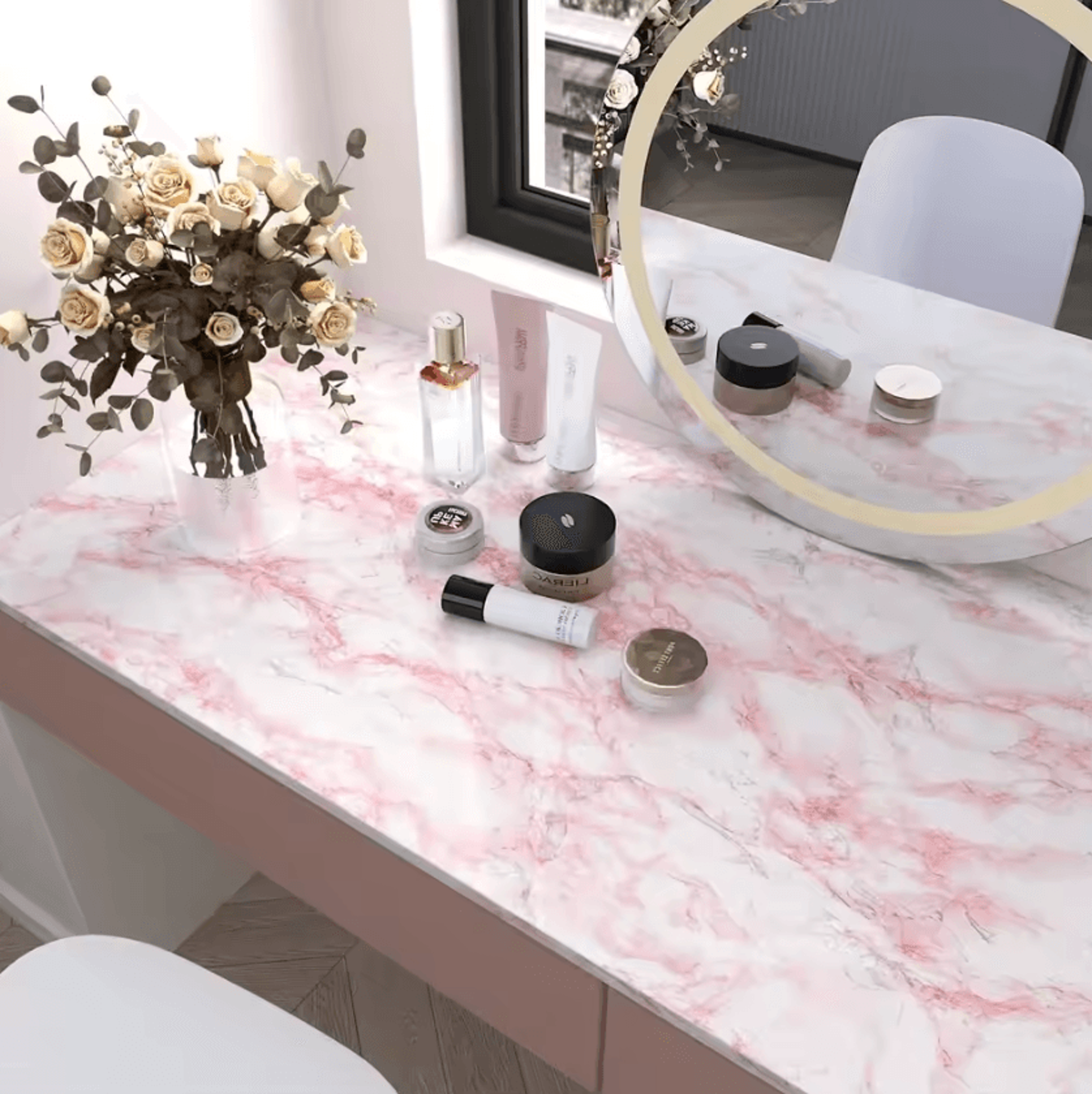 glossy pink marble peel and stick countertop contact paper